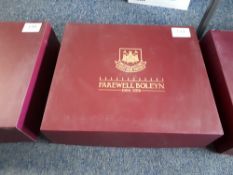 Souvenir boxed 'Farewell Boleyn' West Ham United leather seat cushions, with presentation box