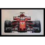 'Vettel on wets'. Ferrari painting by Tony Upson.