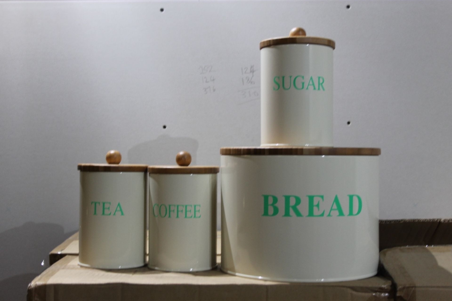 Job Lot of 4 Boxes x 3 Sets Kitchen Ingredient Canisters Each set consist Bread Bin, Sugar, Coffee &