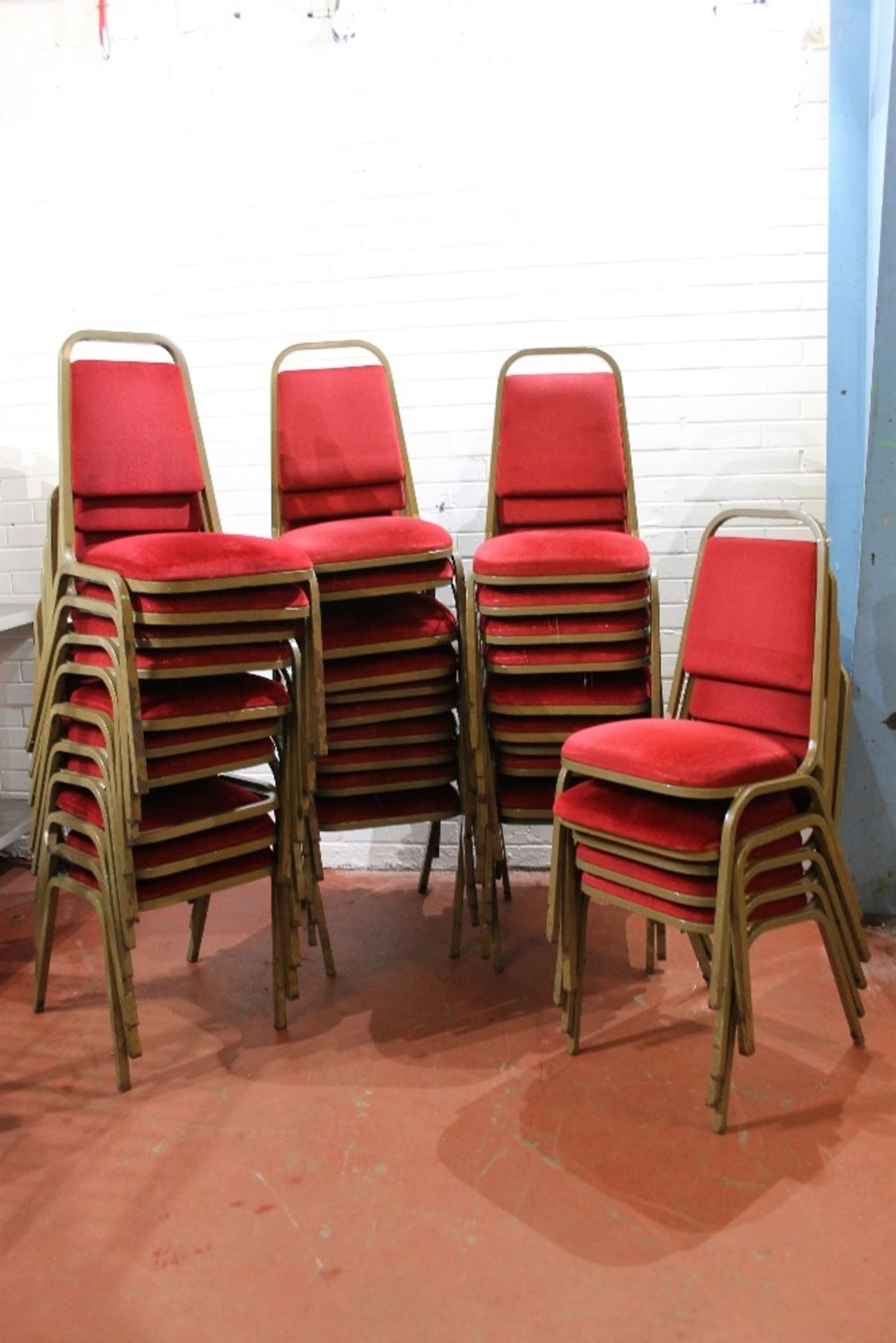 6 Conference Chairs – Gold / Brown Frame – Red Fabric NO VAT - Image 2 of 2