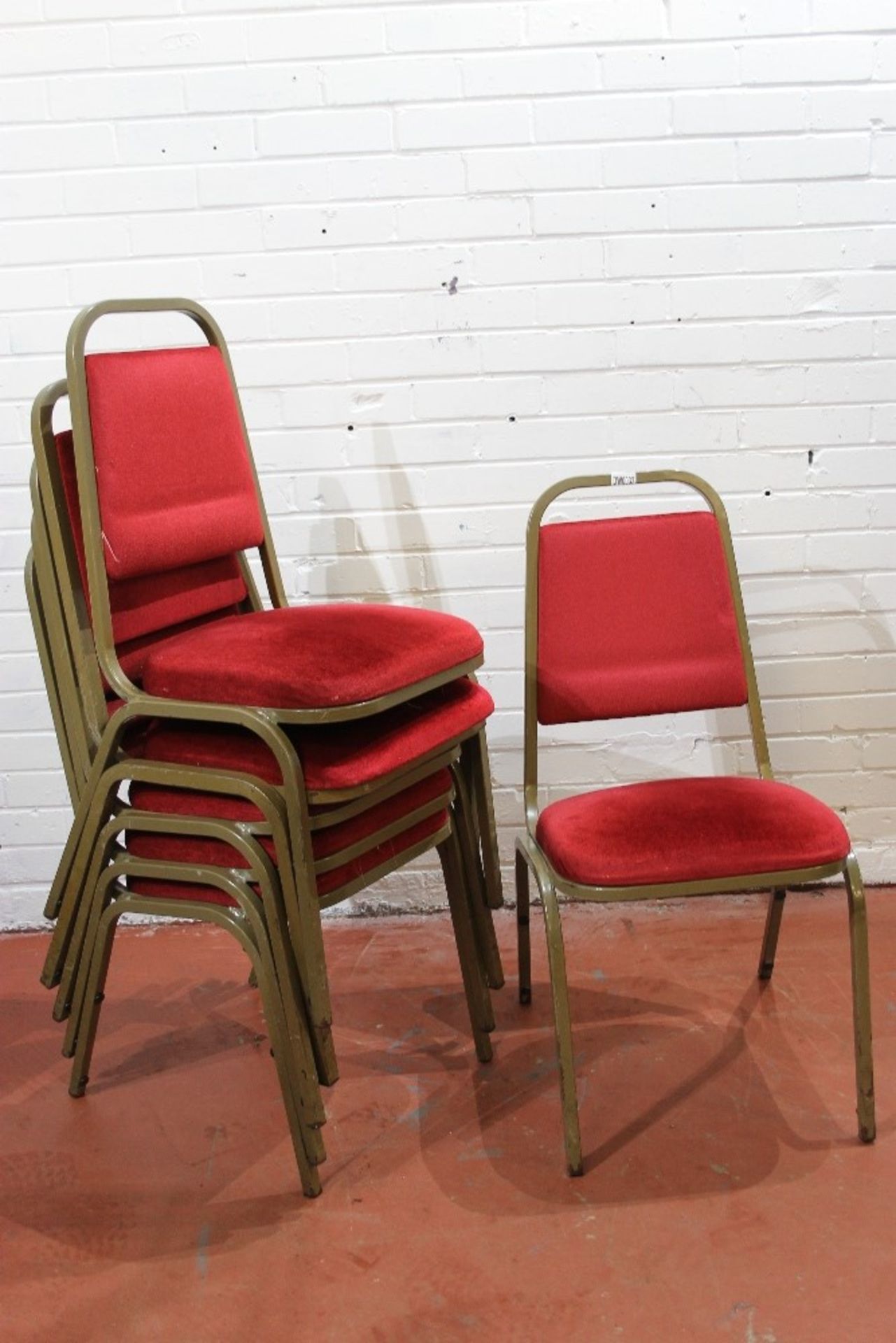 6 Conference Chairs – Gold / Brown Frame – Red Fabric NO VAT