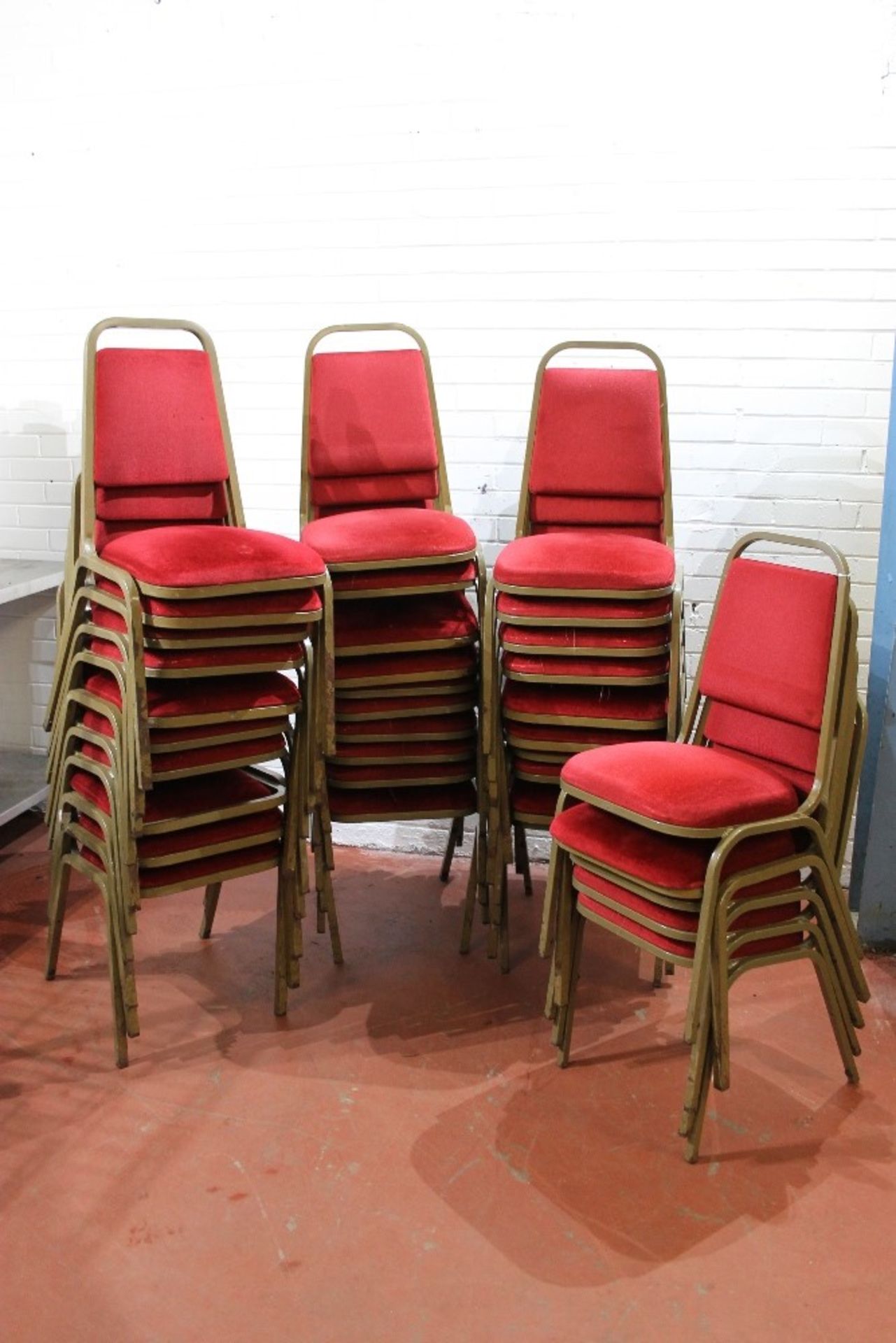 6 Conference Chairs – Gold / Brown Frame – Red Fabric NO VAT - Image 2 of 2