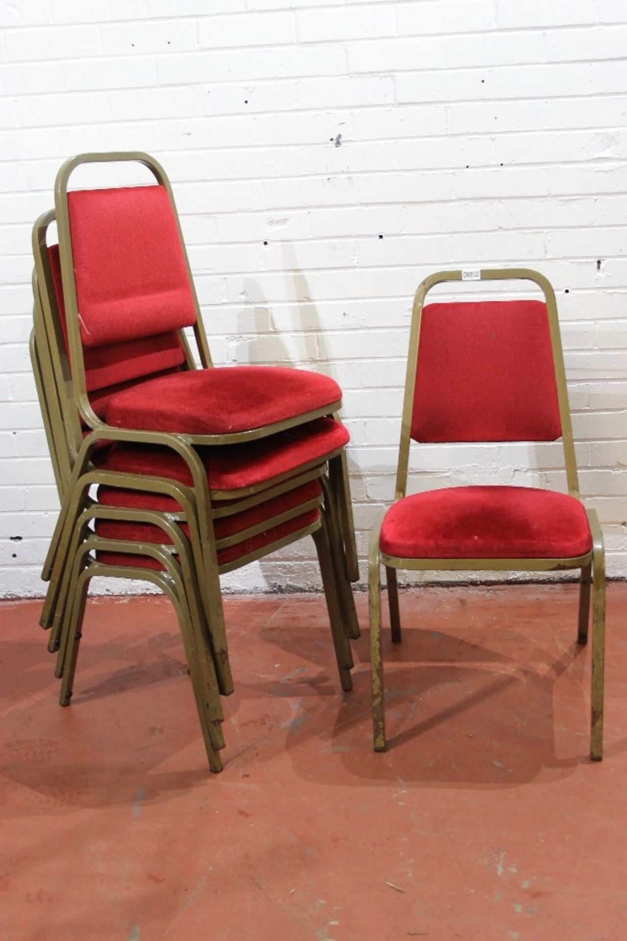 6 Conference Chairs – Gold / Brown Frame – Red Fabric NO VAT