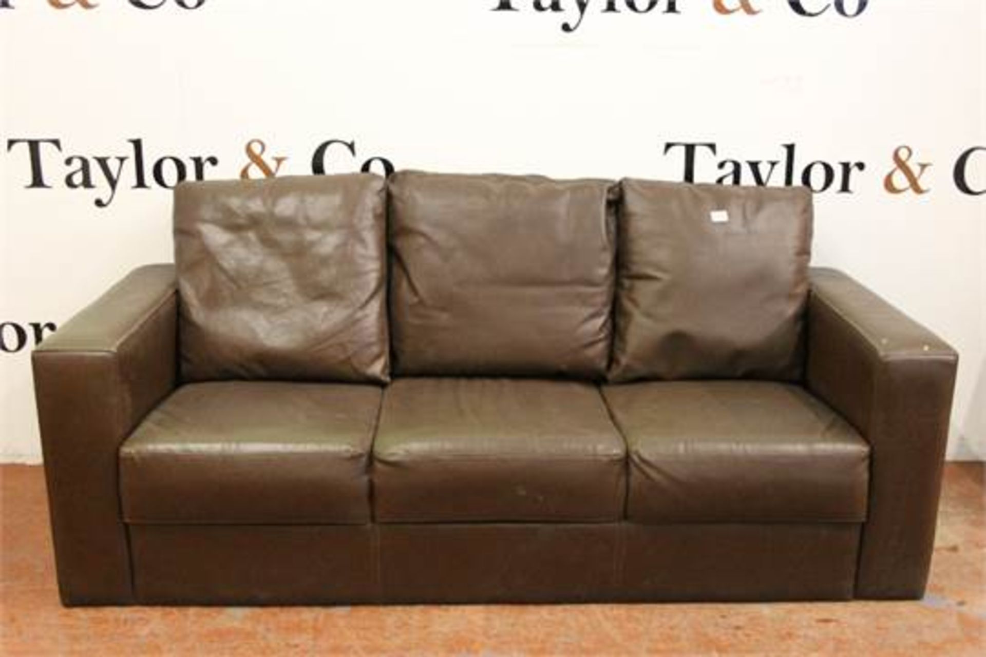 Large 3 Seater Brown Leather Sofa - Image 2 of 2