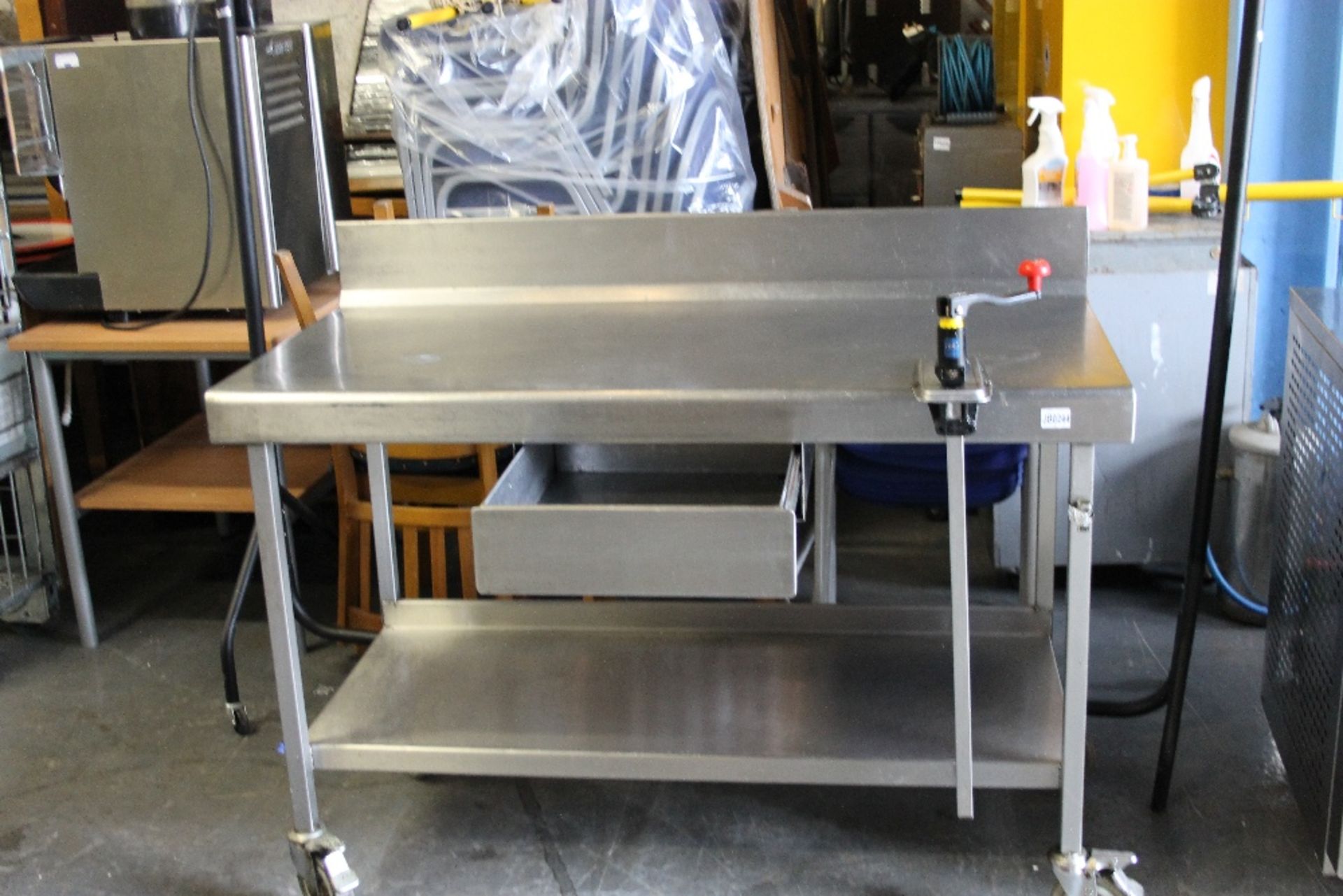 Stainless Steel Table 4ft 9” with Bonzer Can Opener + Under Shelf - Image 3 of 3