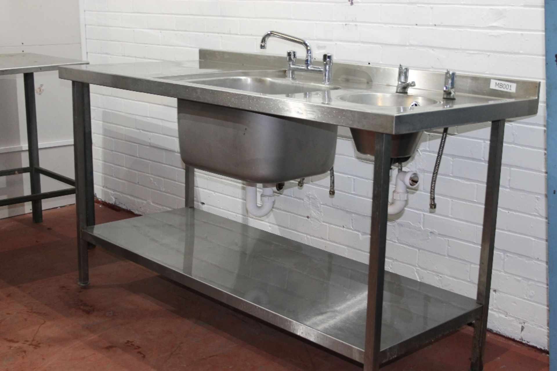 Stainless Steel Catering Sink with Deep Wash Bowl + Hand Wash Basin – with Under Shelf – NO VAT - Image 2 of 3