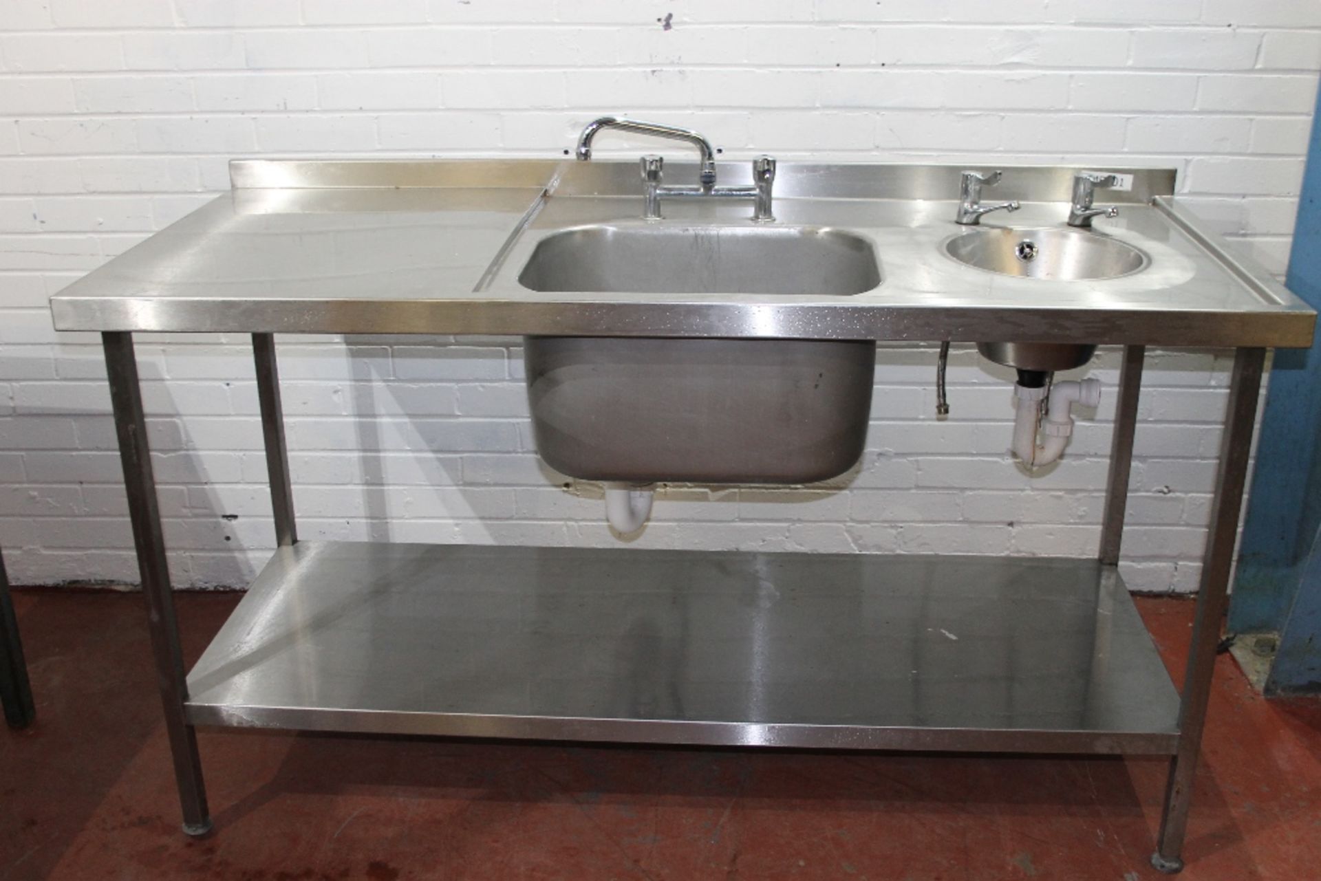 Stainless Steel Catering Sink with Deep Wash Bowl + Hand Wash Basin – with Under Shelf – NO VAT - Image 3 of 3