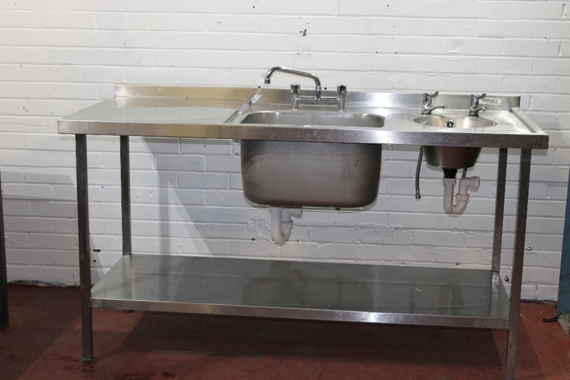 Stainless Steel Catering Sink with Deep Wash Bowl + Hand Wash Basin – with Under Shelf – NO VAT