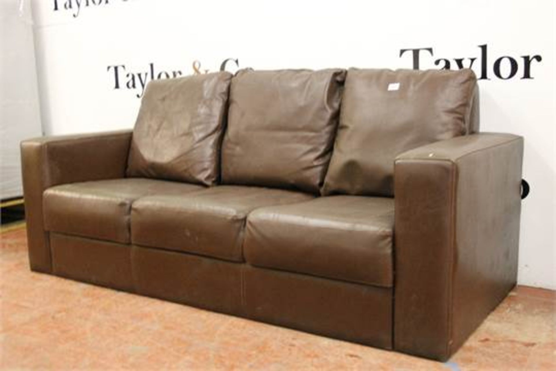 Large 3 Seater Brown Leather Sofa