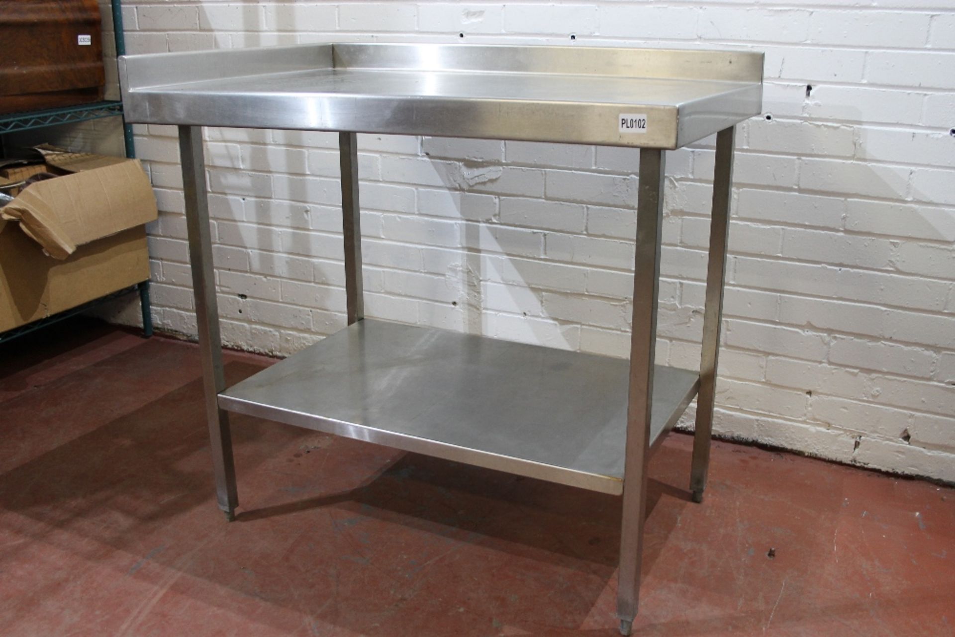 Stainless Steel Table with Under Shelf + Corner Splash Back – W100cm x H87 table surface H91 top - Image 2 of 3