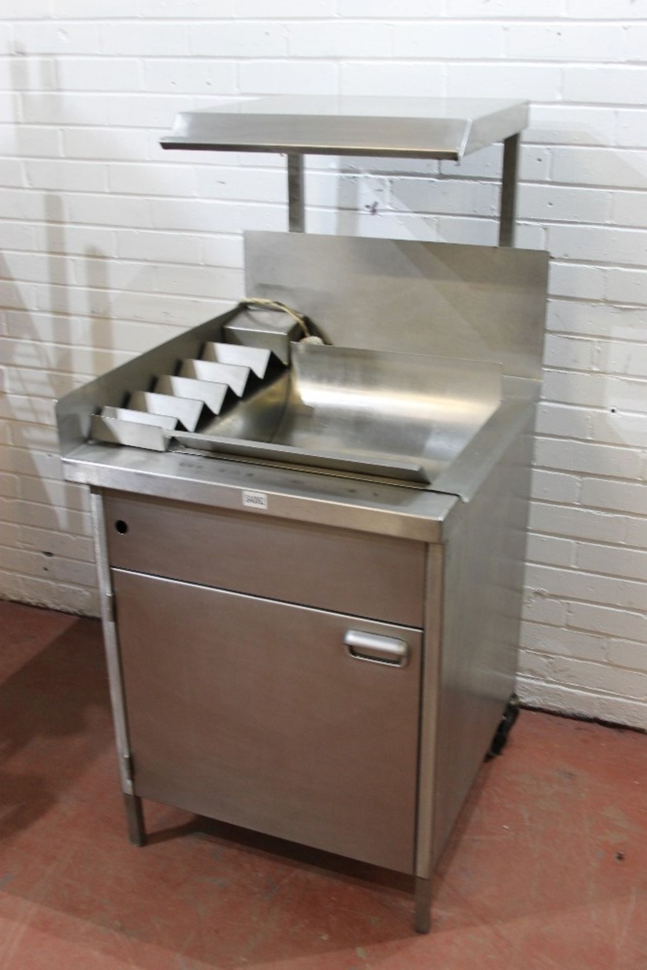 Stainless Steel Mobile Chip Scuttle with Heat Lamps +   Under Storage -1ph – W65cm x H140cm x D70cm