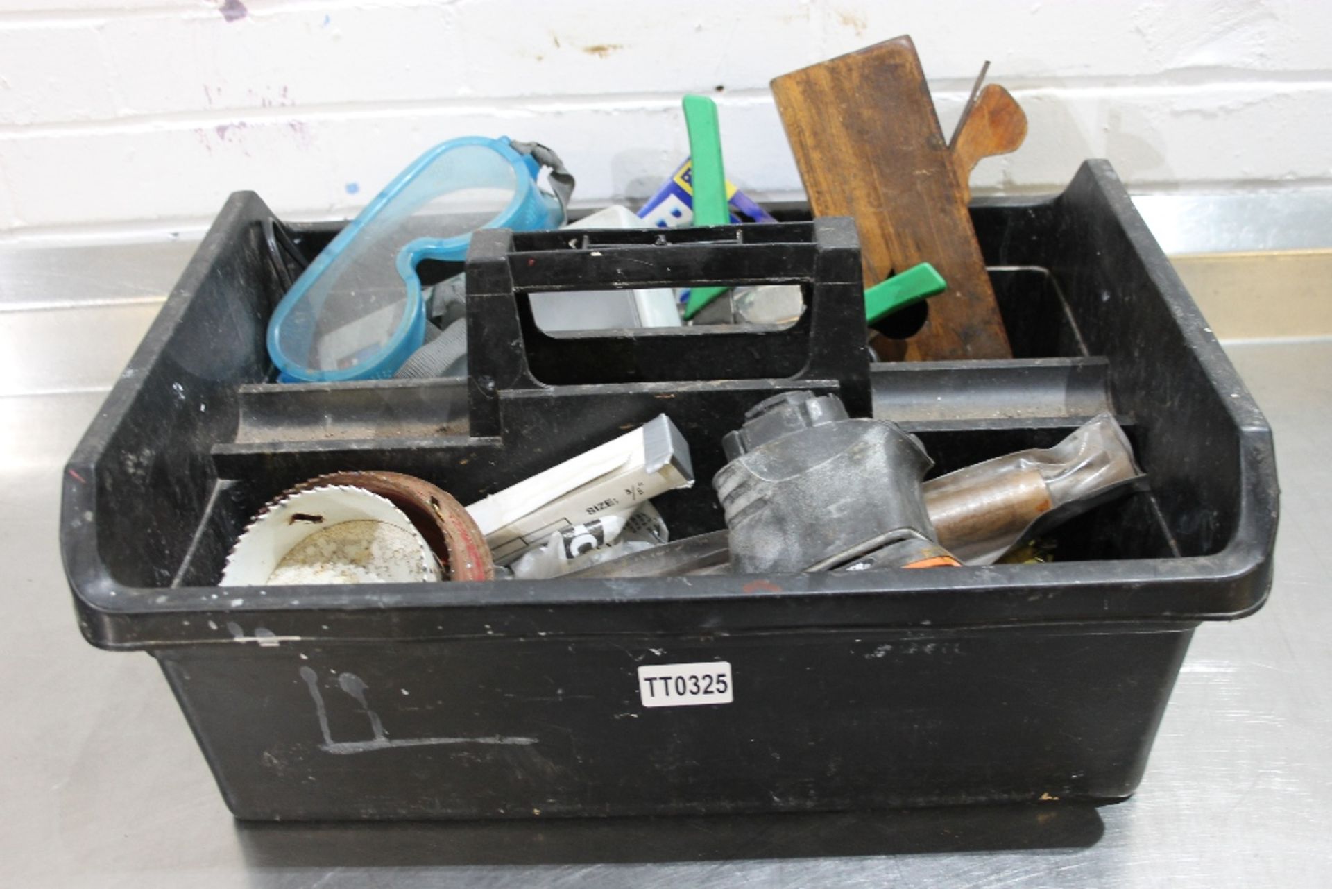 Small Tool Box various tool drills , circular cutters old plane charger unit , trowel, wire - Image 2 of 2