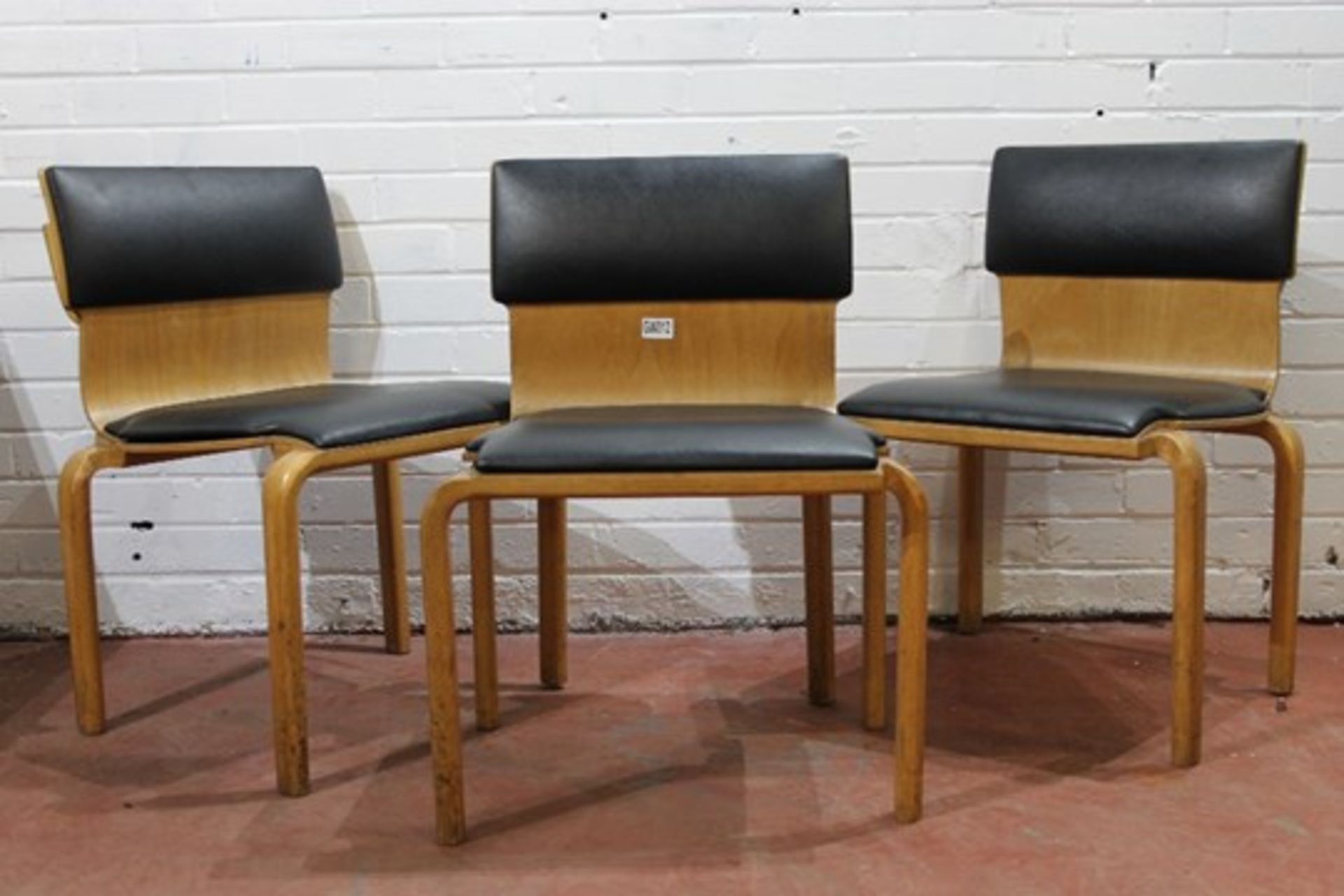 Three Wooden Reception Chairs with Leather Trim—NO VAT