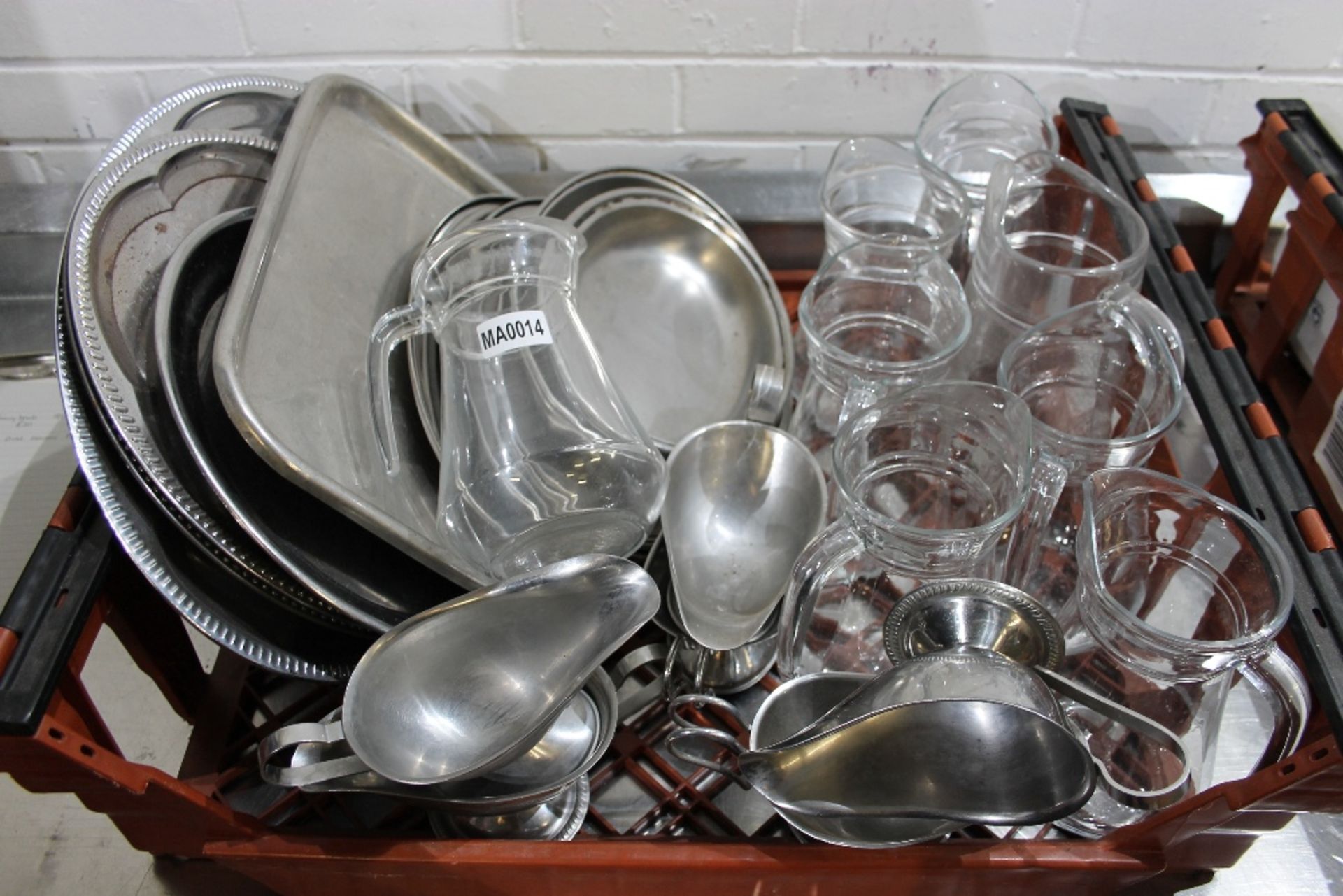 Mixed Lot of Glass Pitchers , Stainless Steel Gravy Boats , Stainless Veg Dishes – Mixed Sizes –