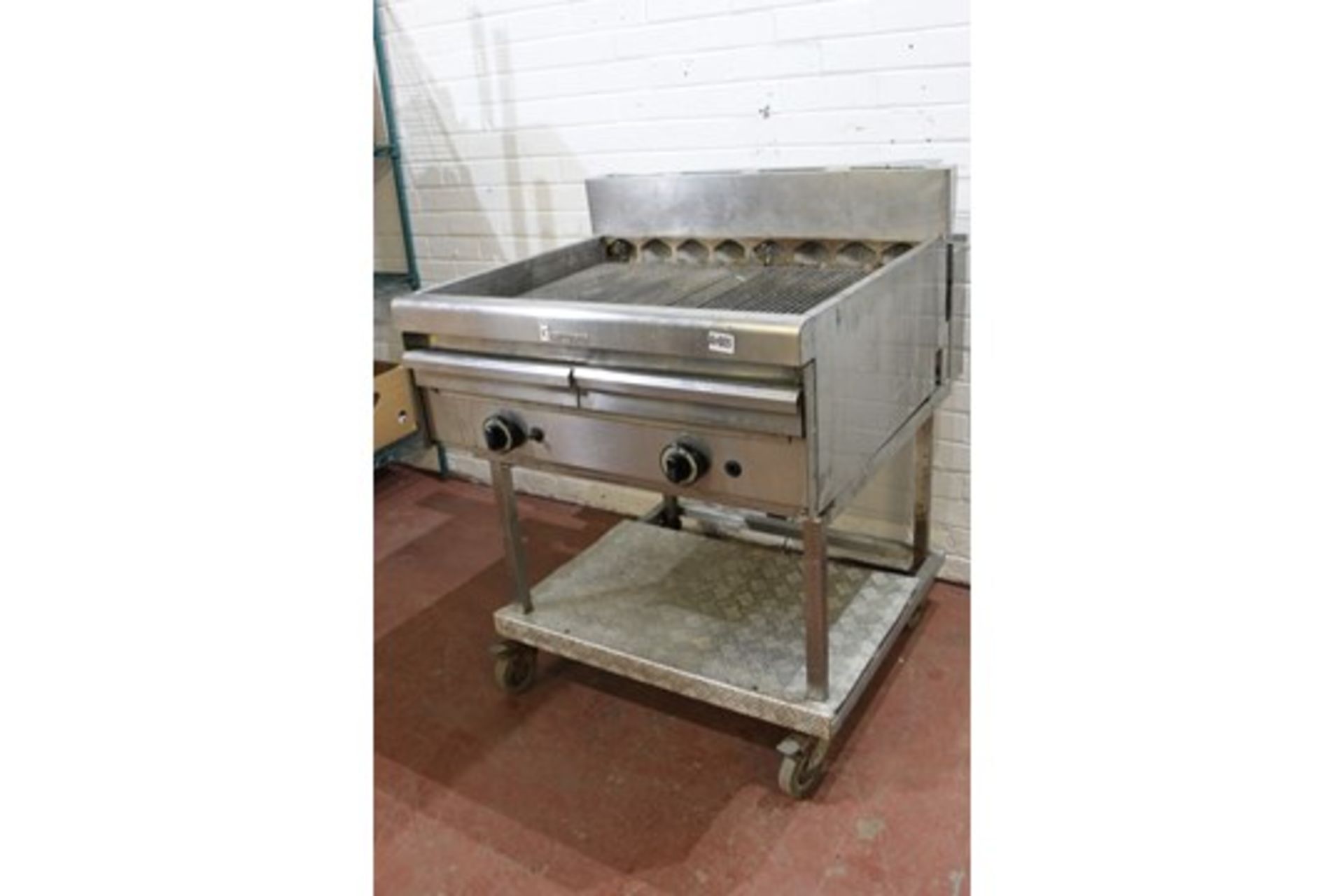 Two Burner Gas Chargrill – on stand – Grillvapor – NO VAT 1 x ignition switch missing – as found