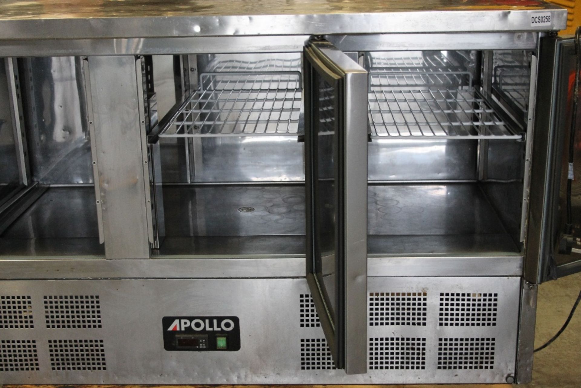 Apollo 3 Door Stainless Steel Bench Fridge -1ph 2 Shelves – minor dents to top – W138cm x H88cm x - Image 2 of 4