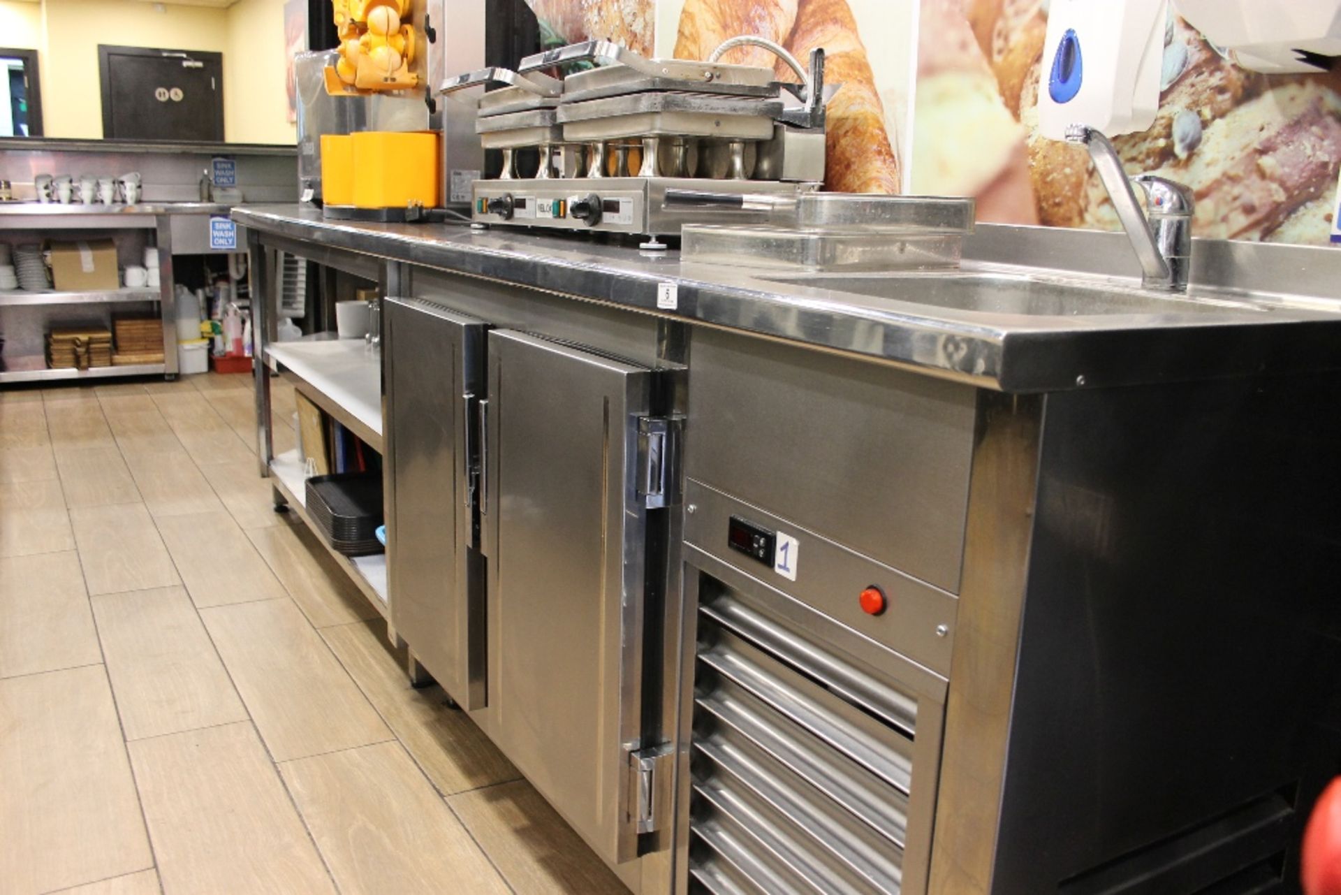 Stainless Steel Back Bar Unit with 2 Door Stainless Steel Fridge below & Under Storage + Hand Wash - Image 2 of 3