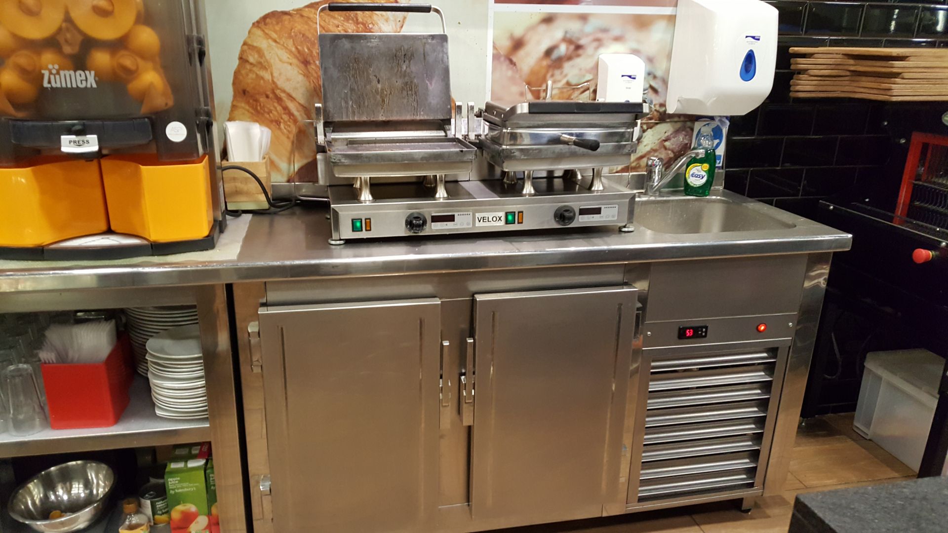 Stainless Steel Back Bar Unit with 2 Door Stainless Steel Fridge below & Under Storage + Hand Wash - Image 3 of 3