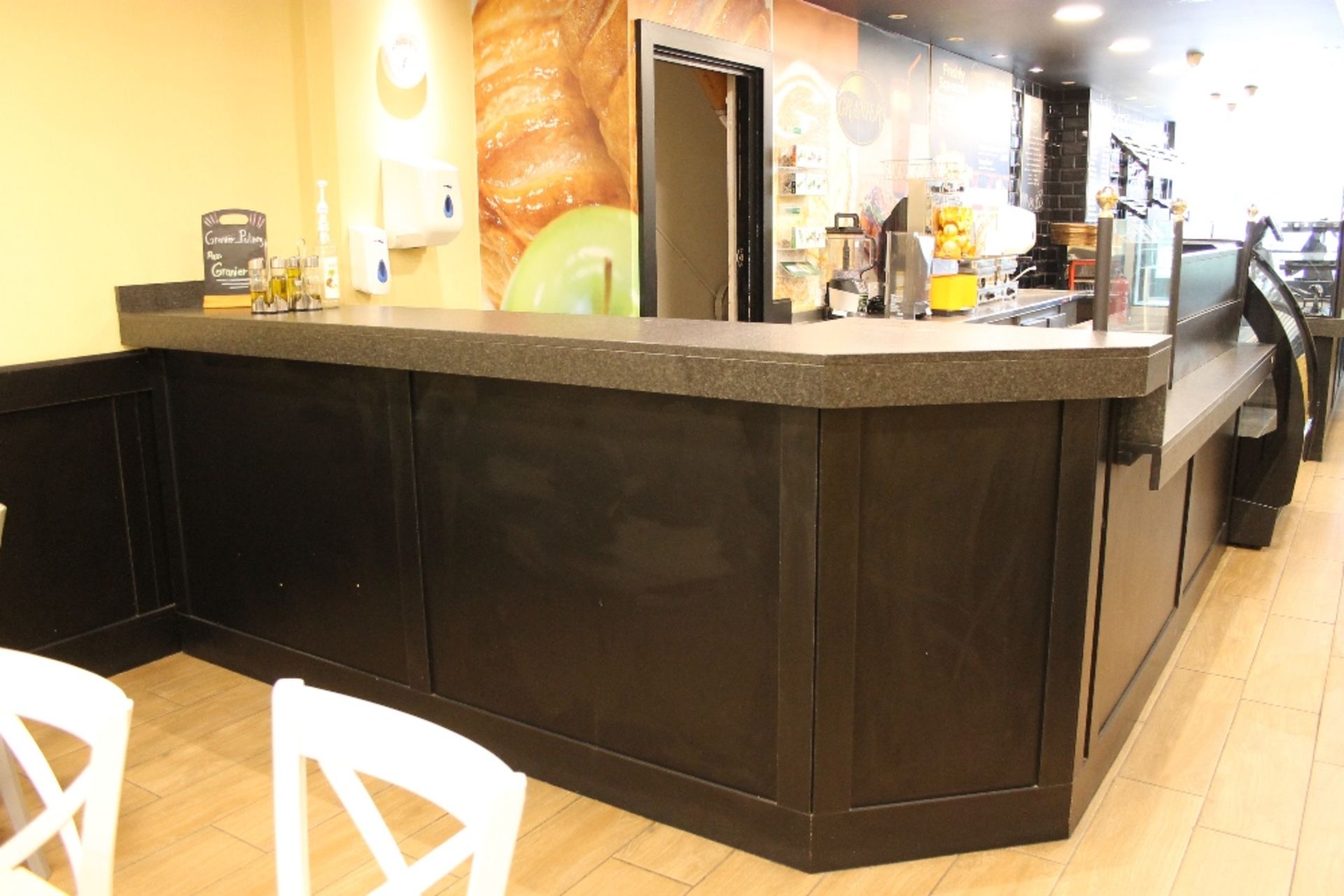 Huge Cafeteria Corner Service Counter – approx W330cm x D80cm to the front + 300cm x 80cm right side