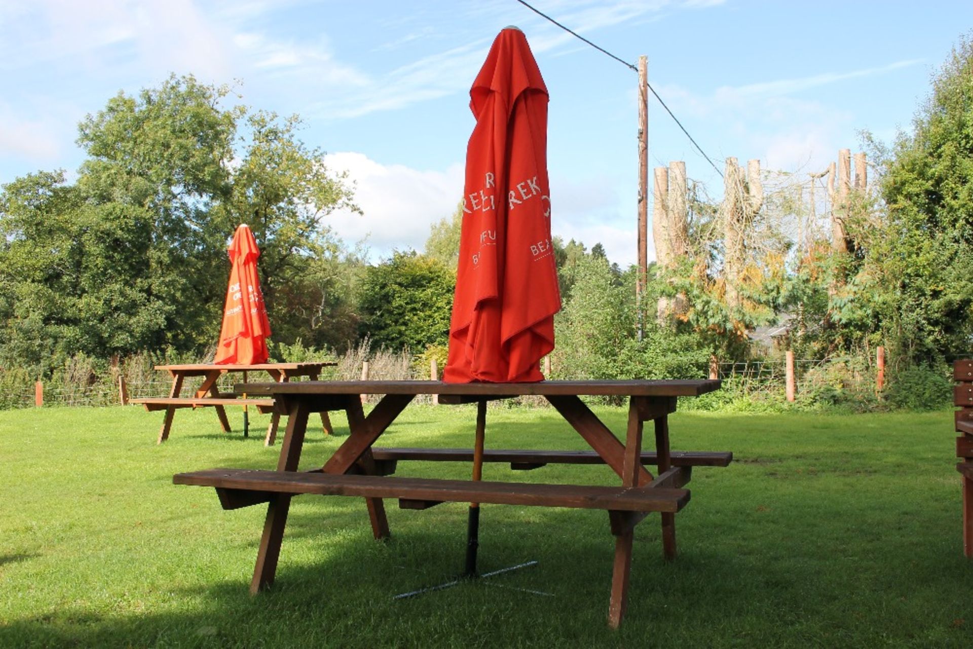 Beer Garden Furniture – Natural Wood – 8 Seater Bench Table + Parasol Buyer to collect from Powys - Image 2 of 2