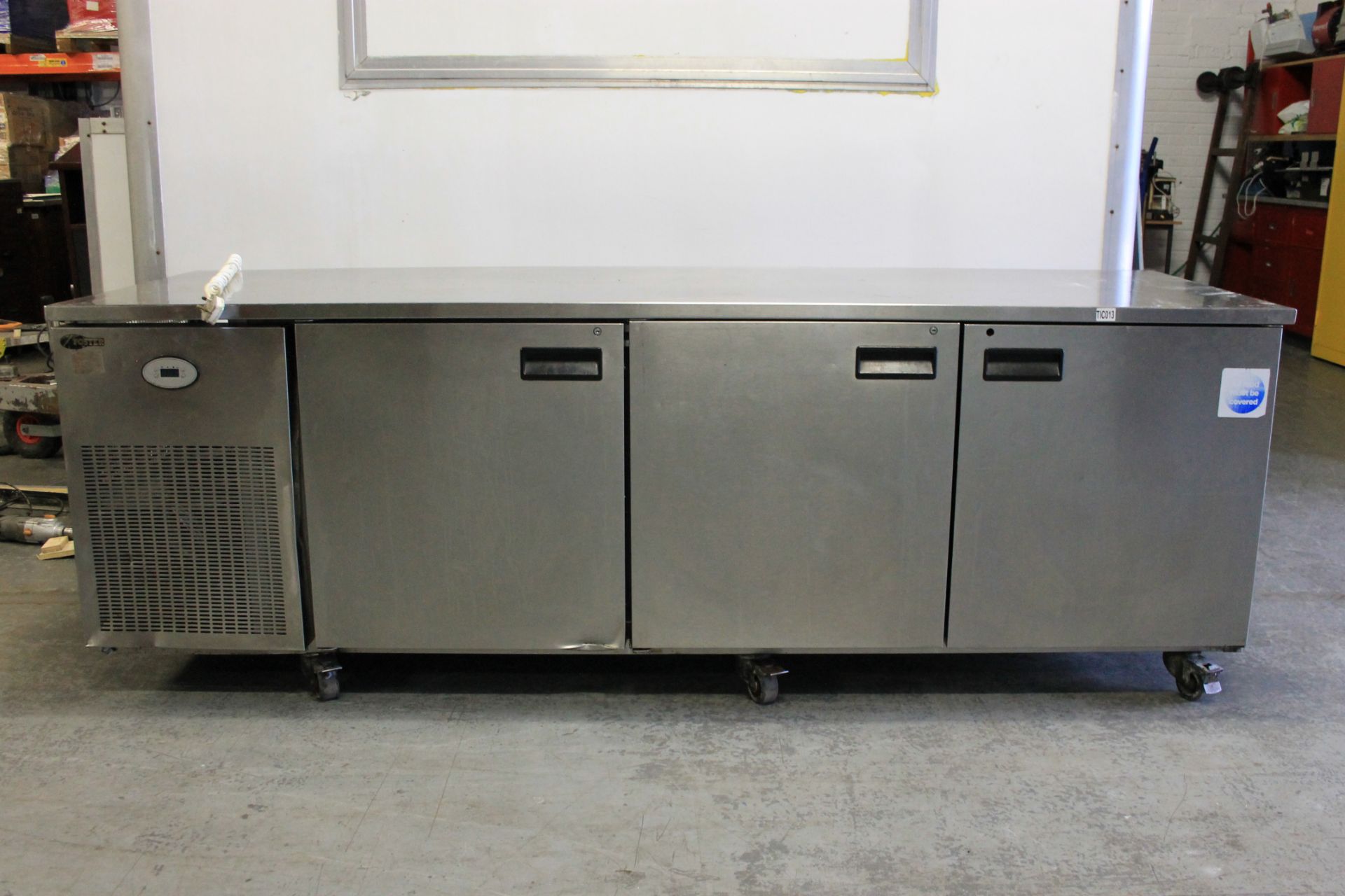 Foster Large 3 Door Stainless Steel Bench Fridge -PRO3/3m – with Shelves -1phW248cm x H86cm x