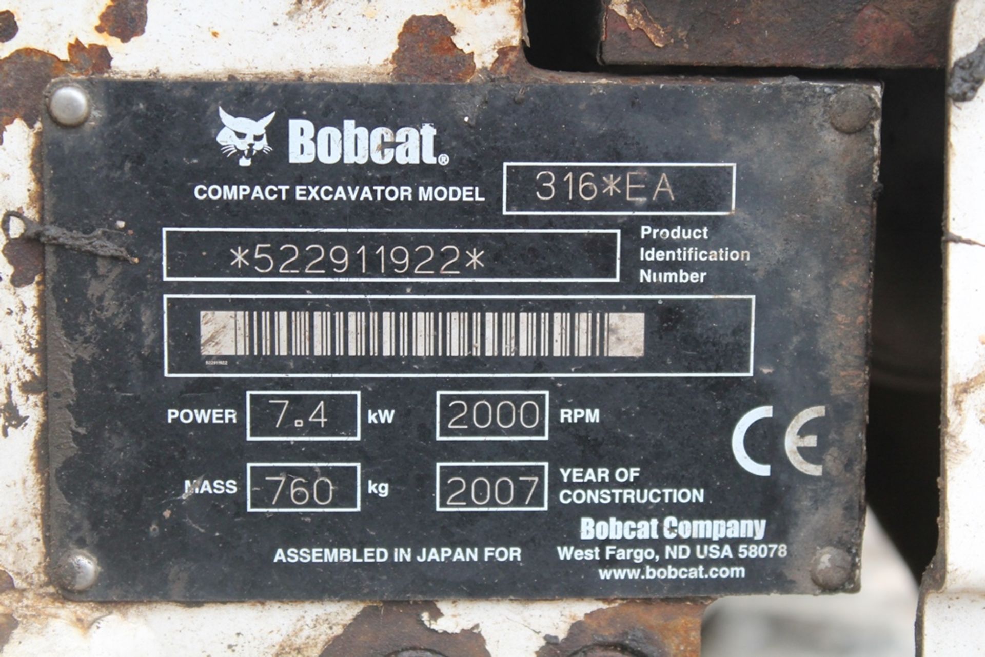 Bobcat 316 Mini Digger, PLUS VAT - Image 7 of 7