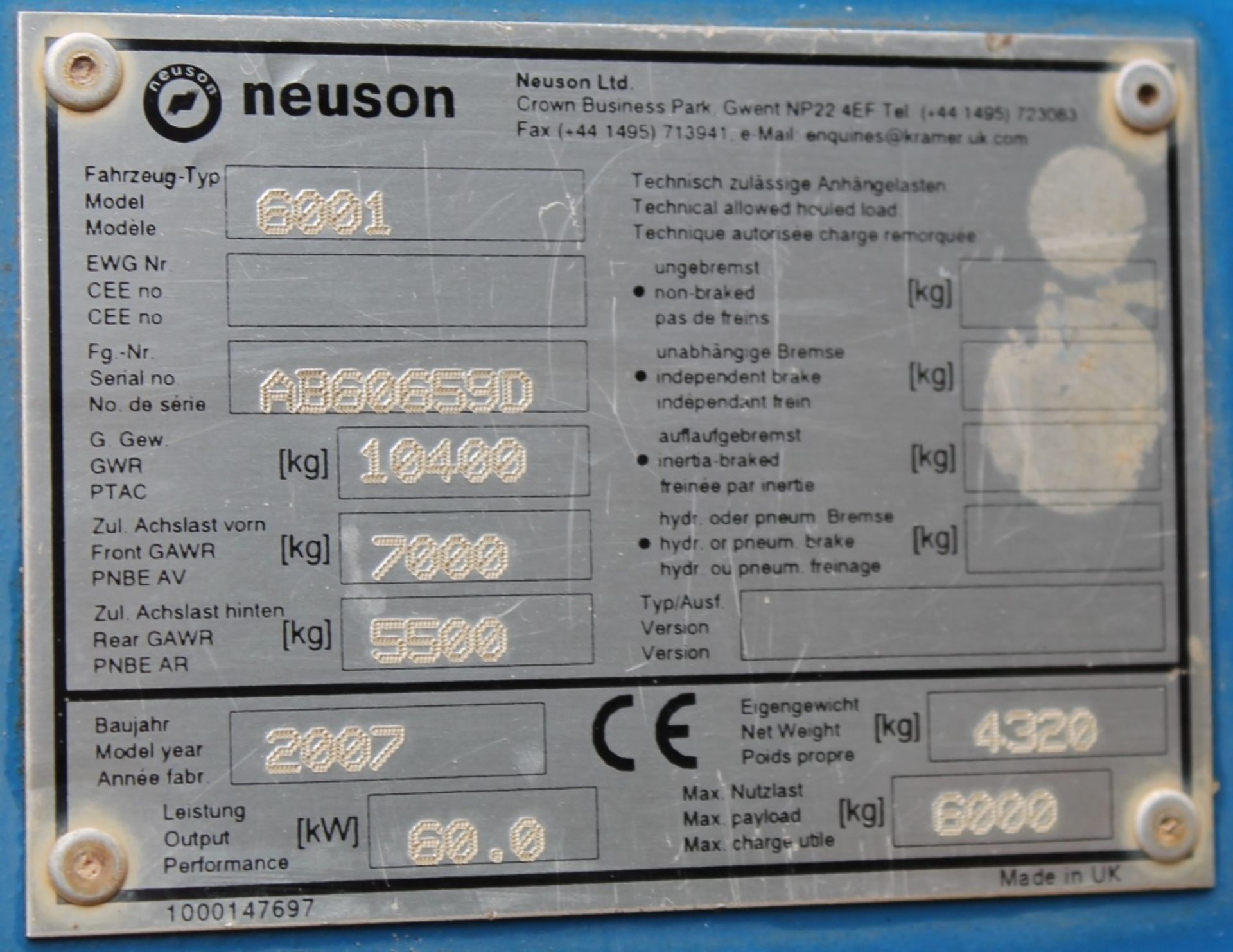 Neuson 6001 - 4233cc Tractor - Image 5 of 5