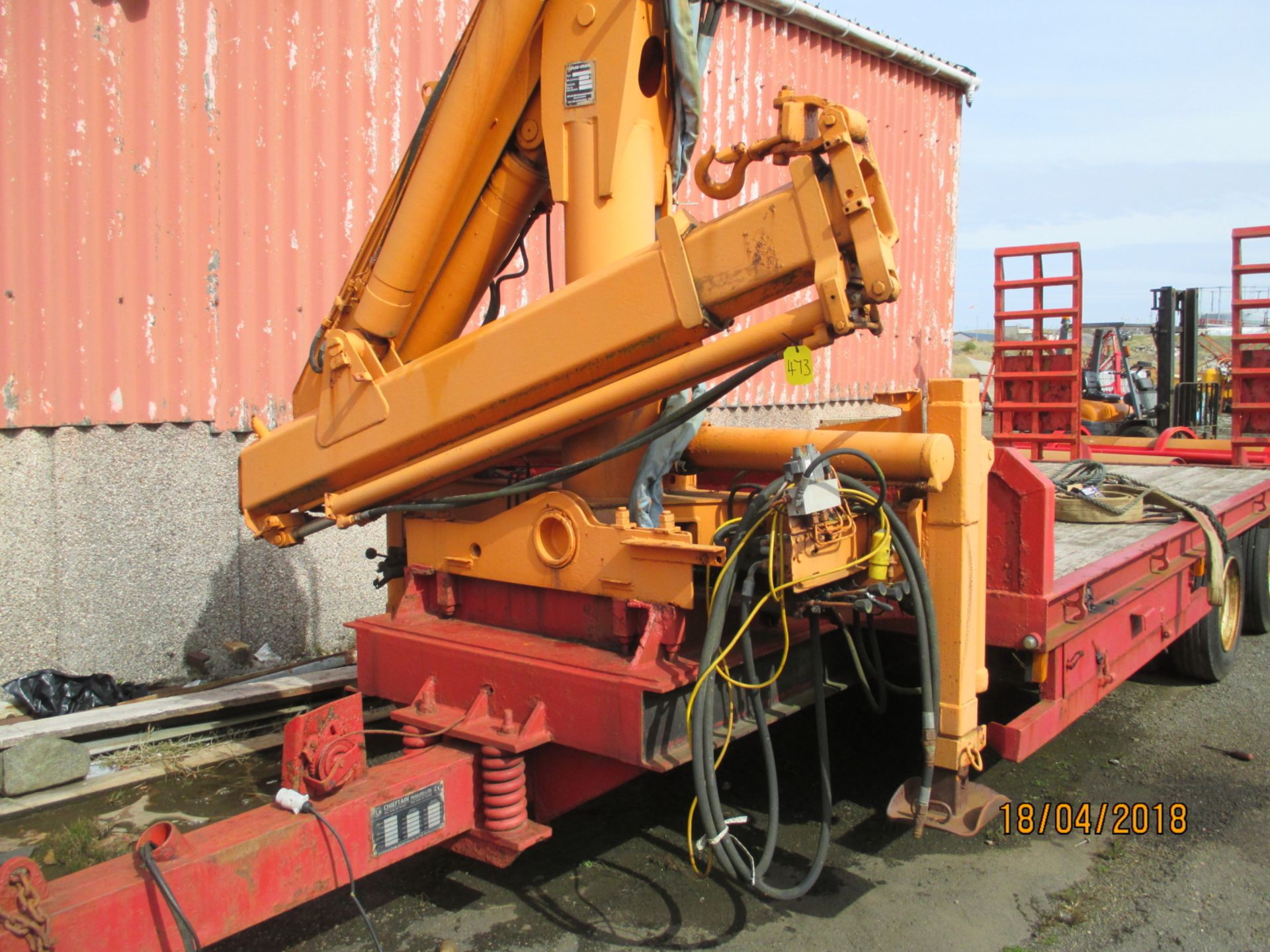 1 No. Chieftain Twin Axle Low Loader Trailer 19 Tonne cw Fitted Atlas Crane