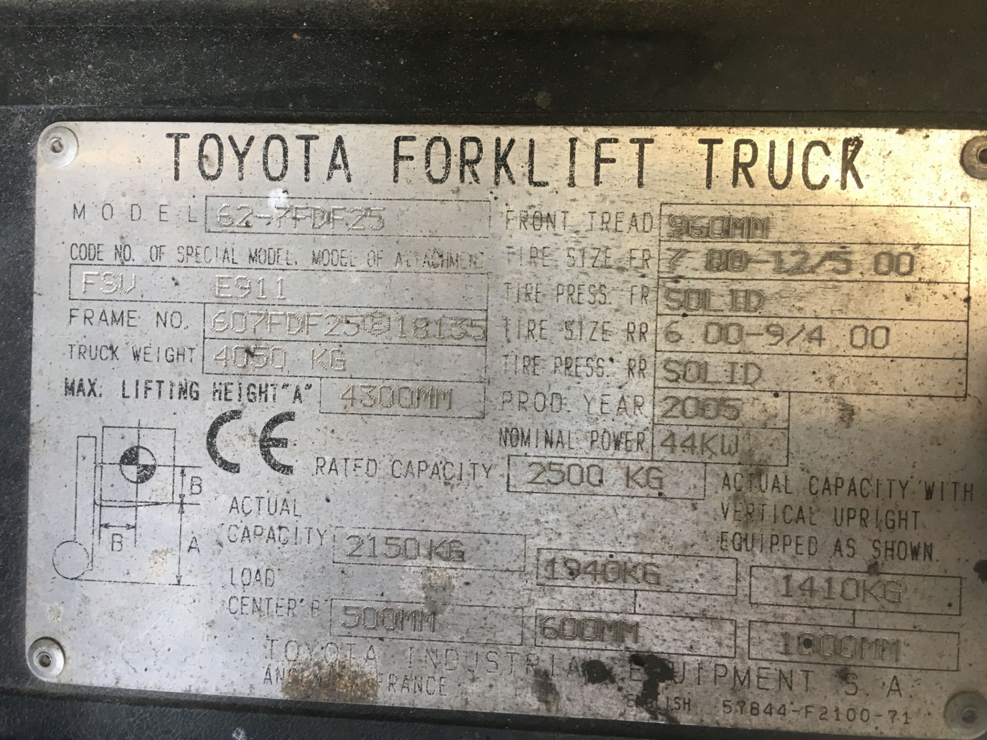 Toyota FDF25 Forklift, Year 2005, (PLUS VAT), 5% +VAT Buyer Premium Applies - Bild 7 aus 7