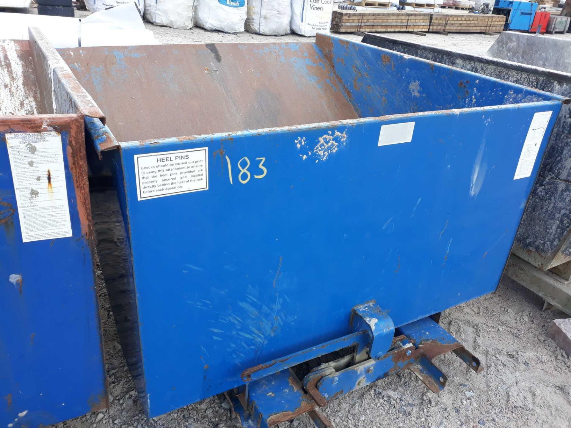 BLUE PAINTED FORKLIFT TIPPING SKIP