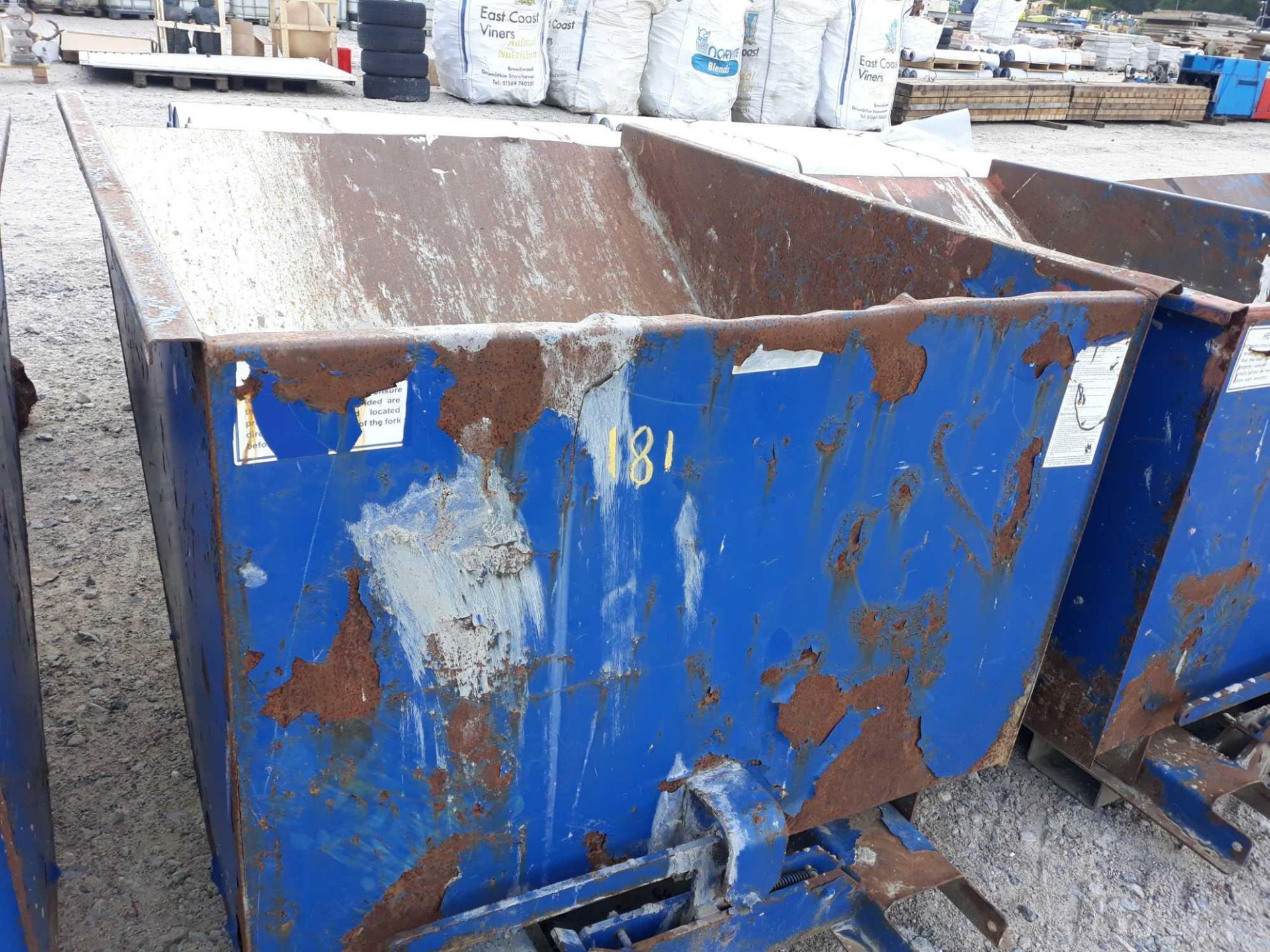 BLUE PAINTED FORKLIFT TIPPING SKIP