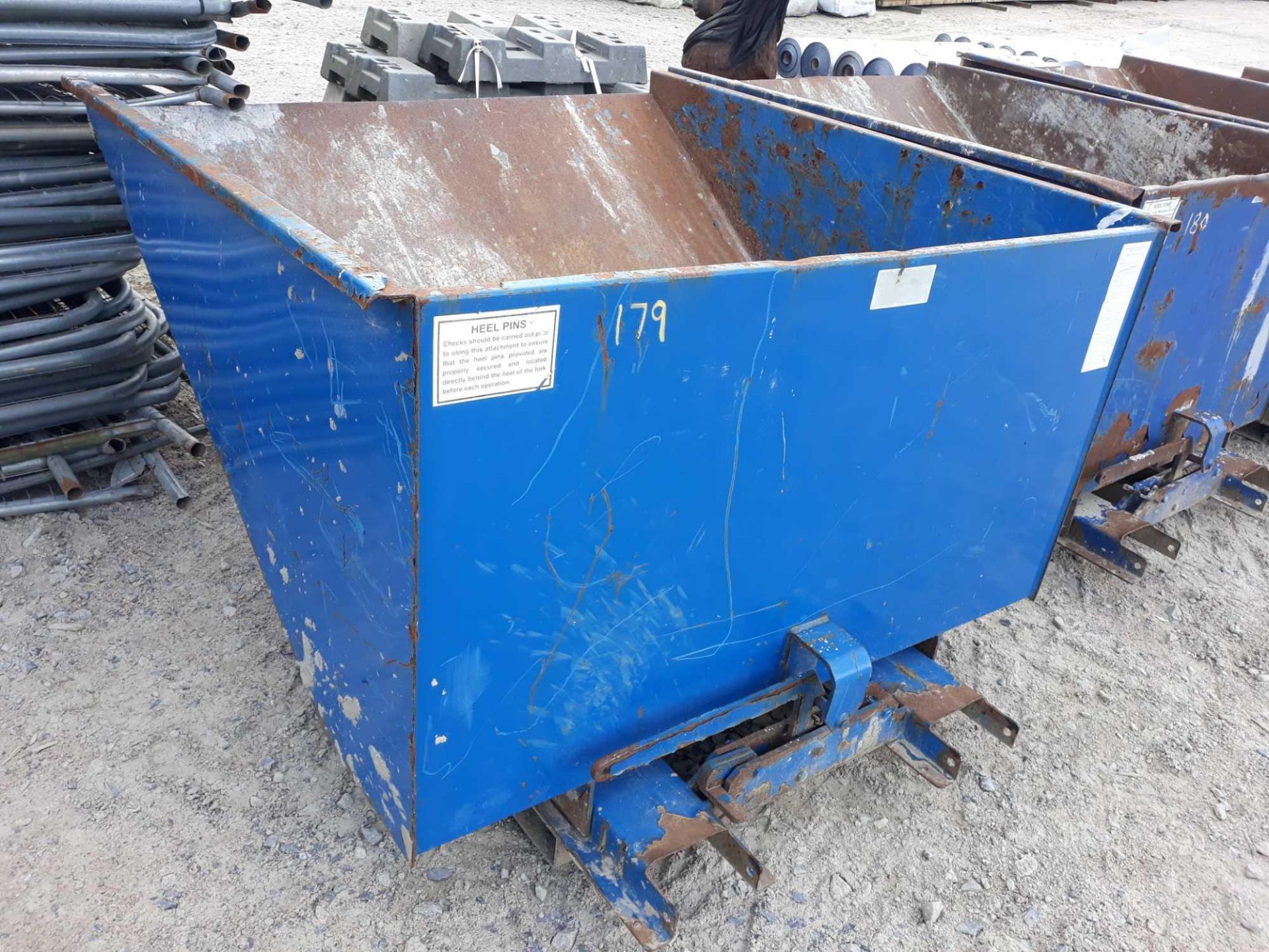 BLUE PAINTED FORKLIFT TIPPING SKIP