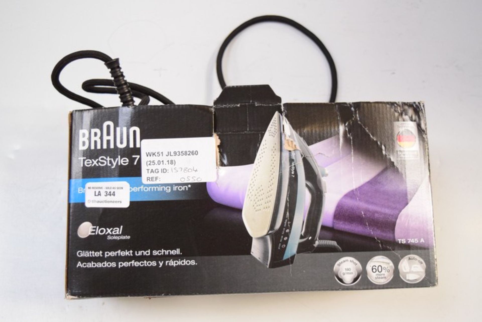 1 x BRAUN TEXSTYLE 7 STEAM IRON RRP £55 25.01.18 157804 *PLEASE NOTE THAT THE BID PRICE IS