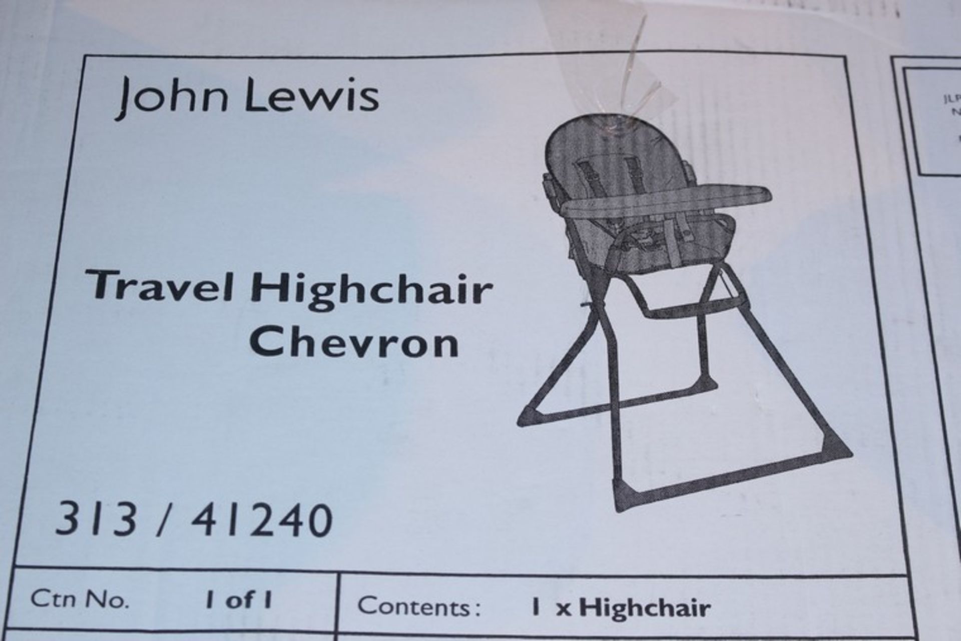 1 x JOHN LEWIS TRAVEL CHEVRON HIGH CHAIR (04.01.18) *PLEASE NOTE THAT THE BID PRICE IS MULTIPLIED BY