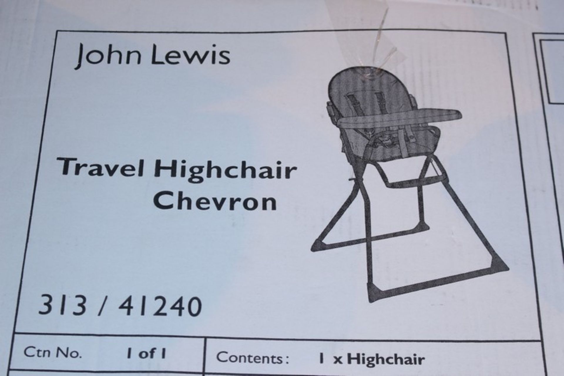 1 x JOHN LEWIS TRAVEL CHEVRON HIGH CHAIR (04.01.18) *PLEASE NOTE THAT THE BID PRICE IS MULTIPLIED BY