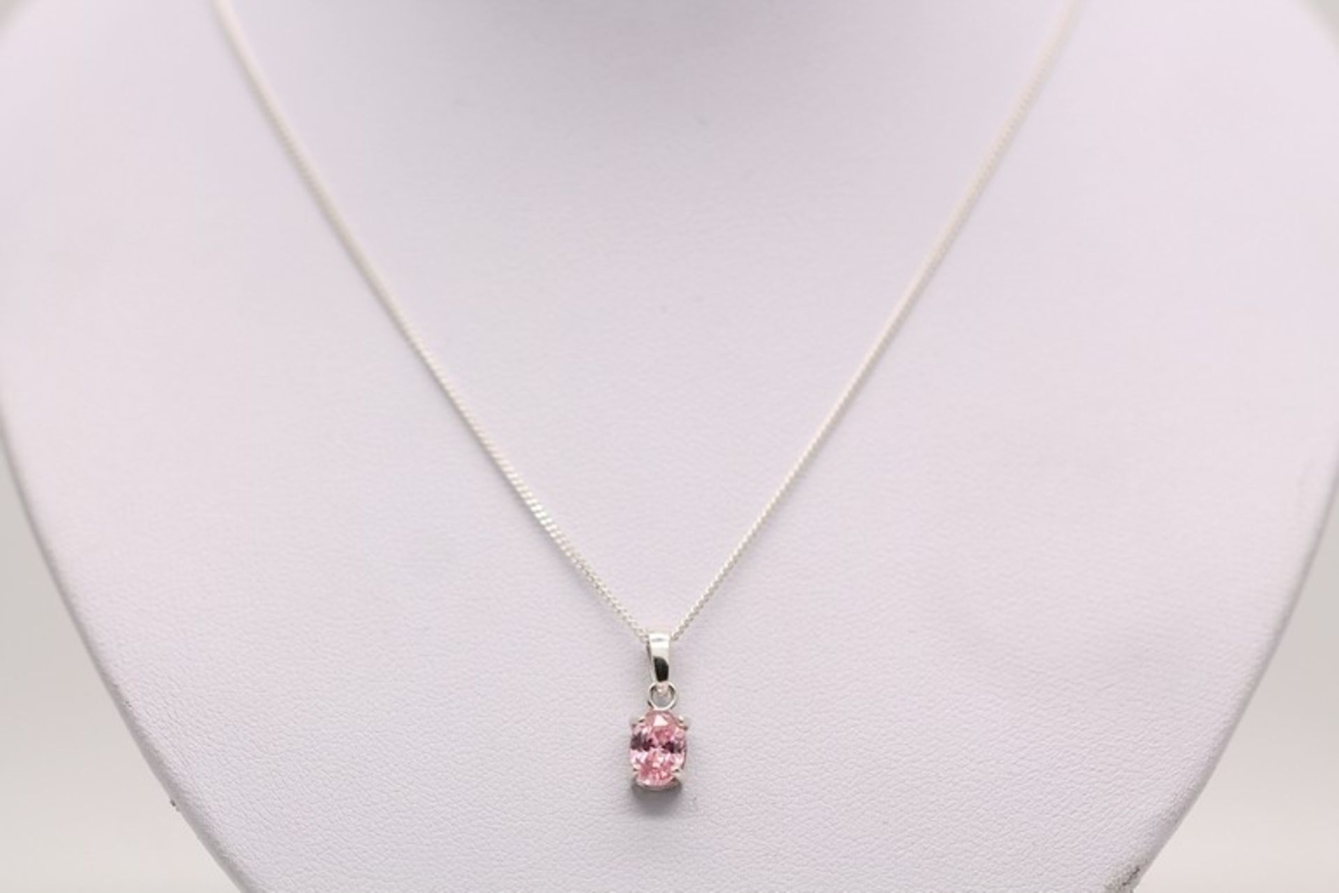 1 x BOXED BRAND NEW SOLID SILVER LADIES NECKLACE SET WITH A PINK AAA+ SIMULATED DIAMONDS (PV-JH)(64)