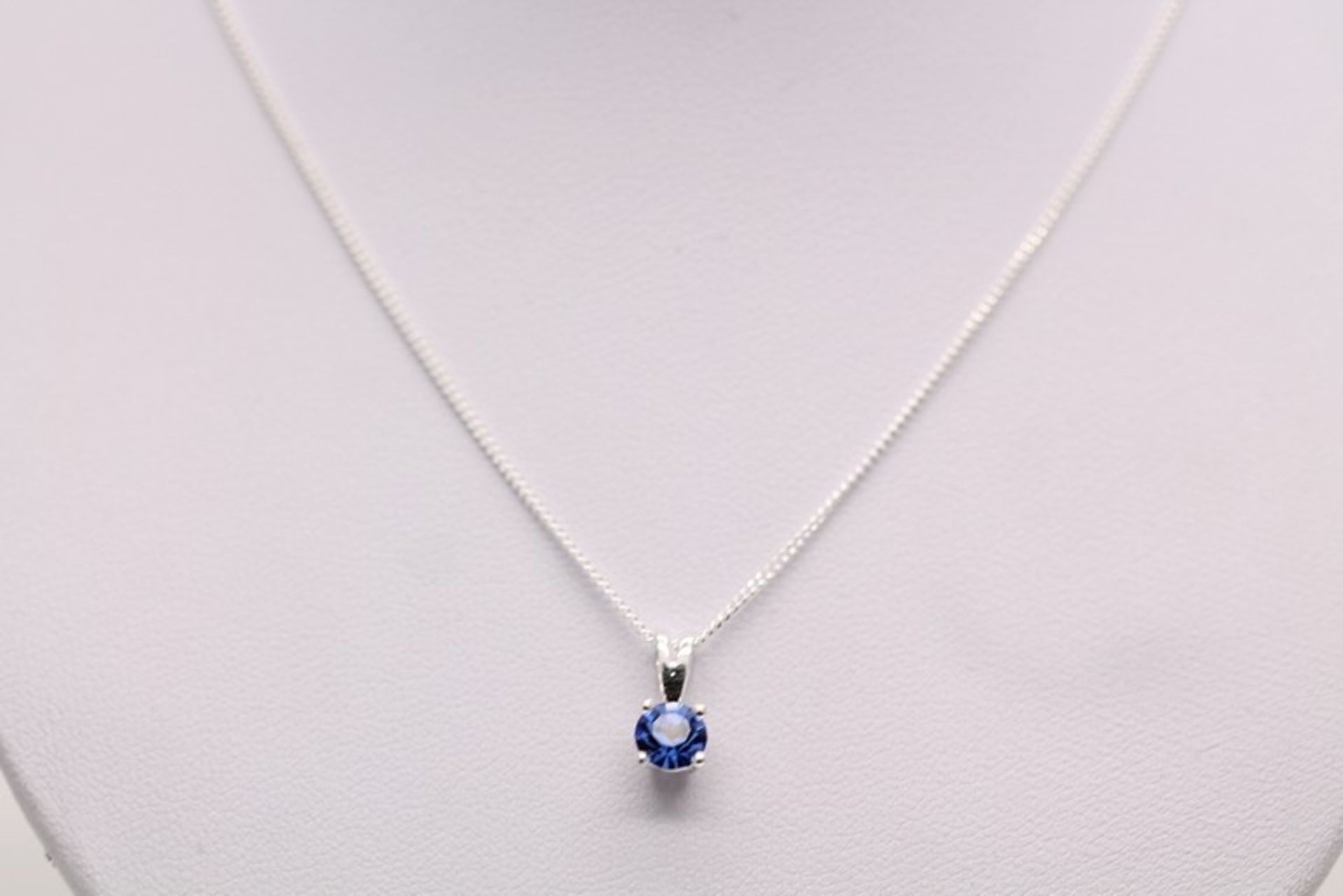 1 x BOXED BRAND NEW SOLID SILVER LADIES NECKLACE SET WITH A BLUE AAA+ SIMULATED DIAMONDS (PV-JH)(65)