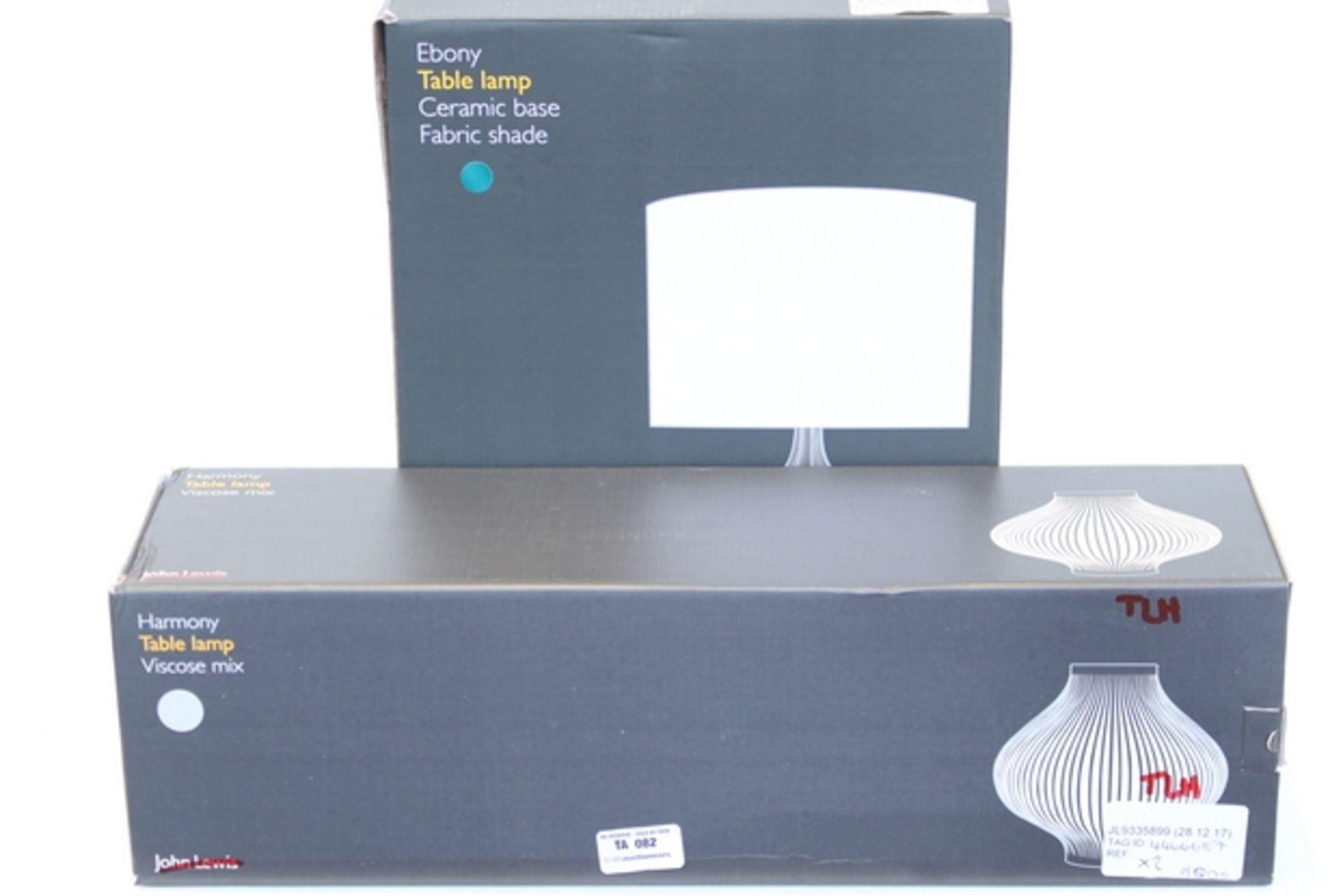 1X LOT TO CONTAIN 2 ASSORTED LIGHTS TO INCLUDE THE HARMONY TABLE LAMP AND THE EBONY TABLE LAMP