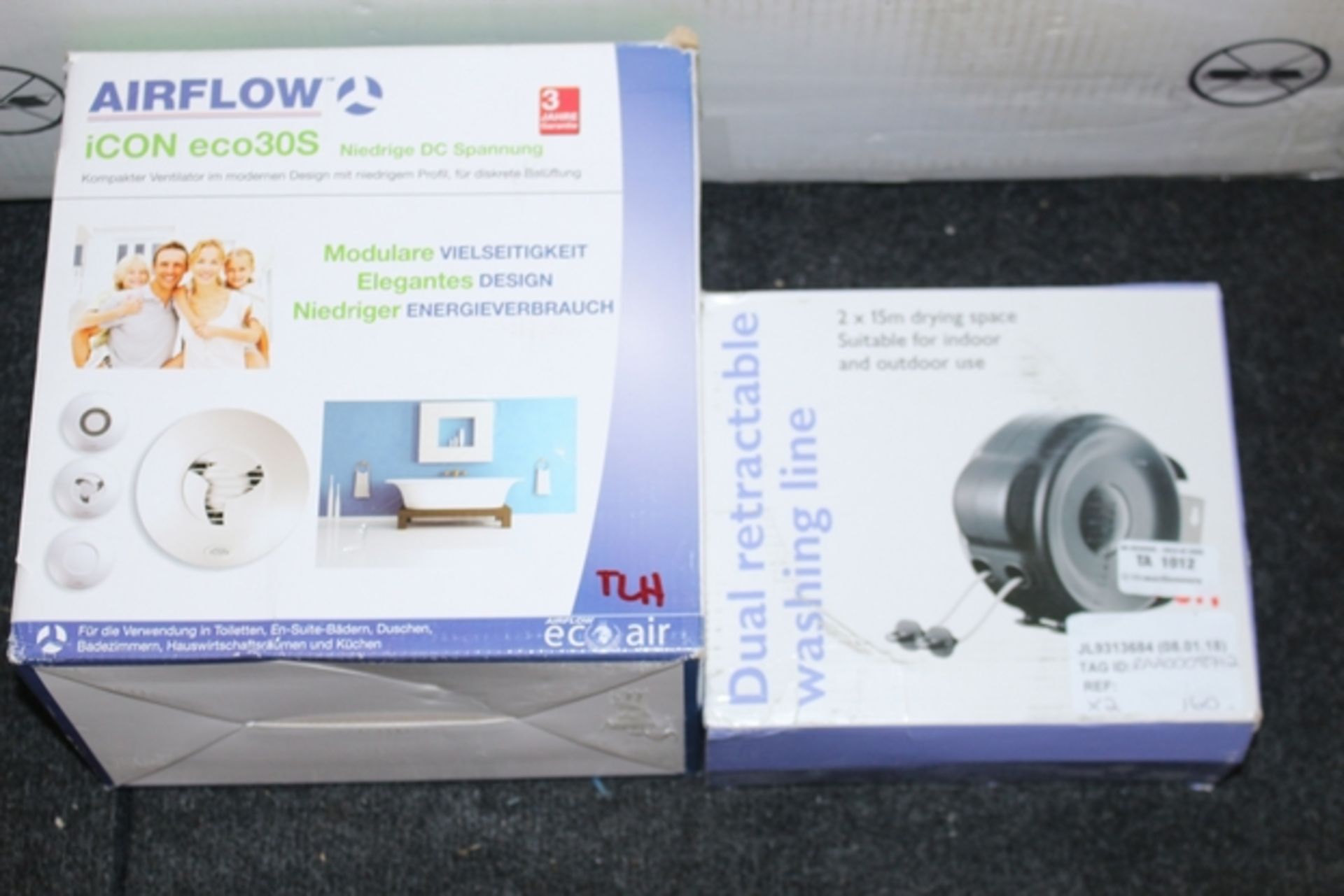 1X LOT TO CONTAIN 2 ITEMS TO INCLUDE AIR CON FLOW ICON ECO 30S AND A RETRACTABLE WASHING LINE