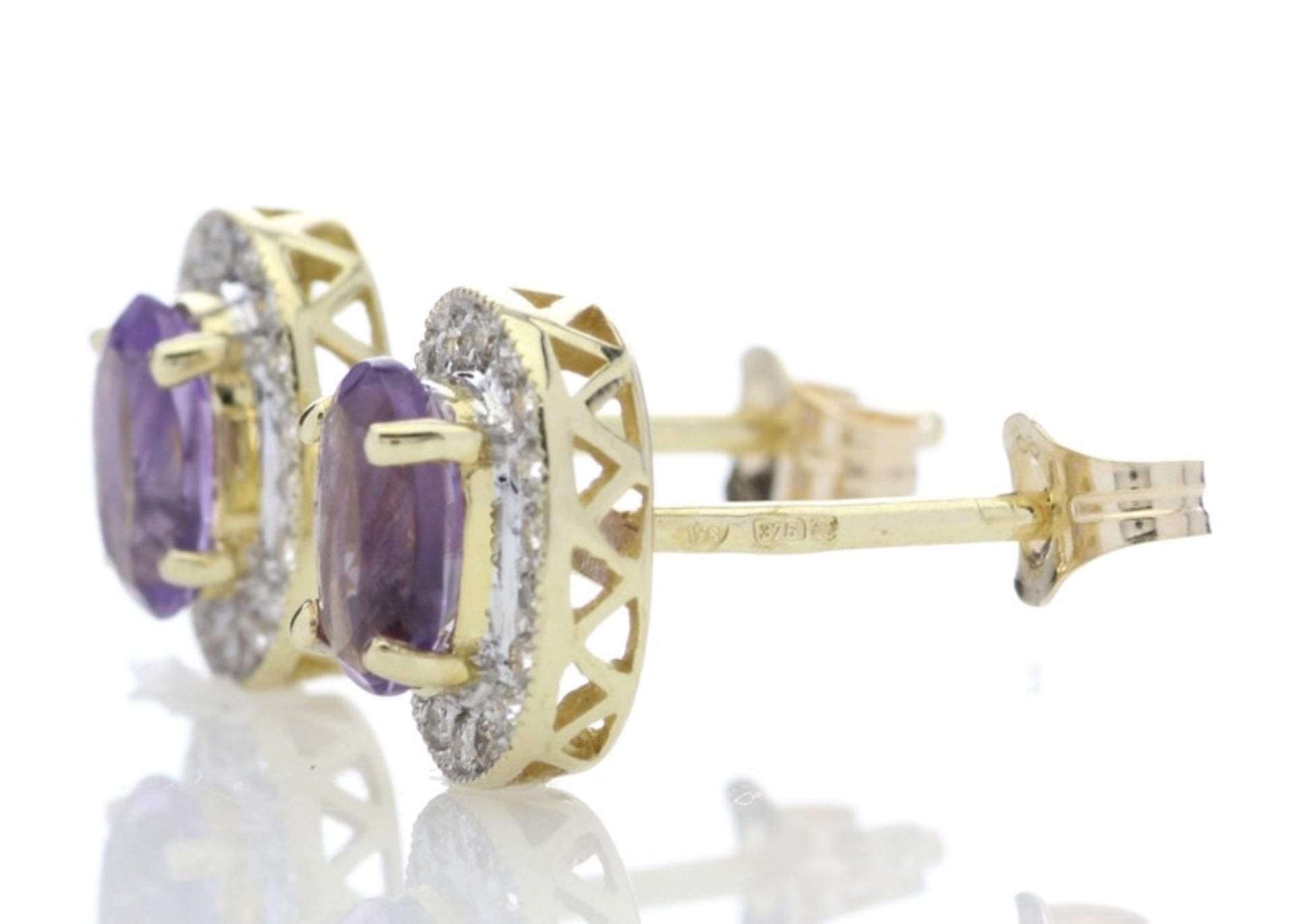 ***£1,879.00*** Certified by GIE 9ct Yellow Gold Amethyst and Diamond Cluster Earring 0.18 Carats, - Image 2 of 4