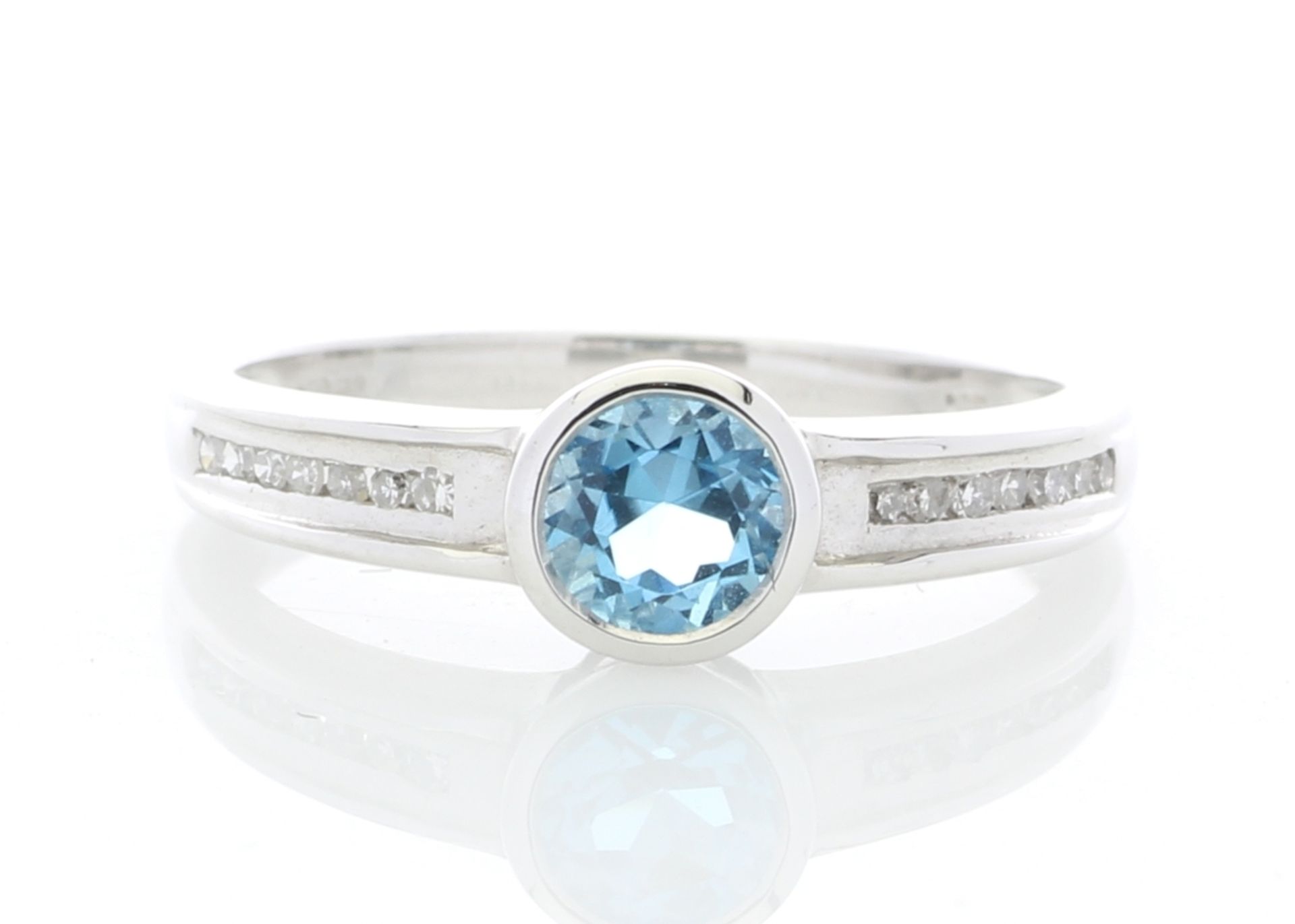 ***£495.00*** Certified by GIE 9ct White Gold Channel Set Semi Eternity Diamond Blue Topaz Ring 0.10