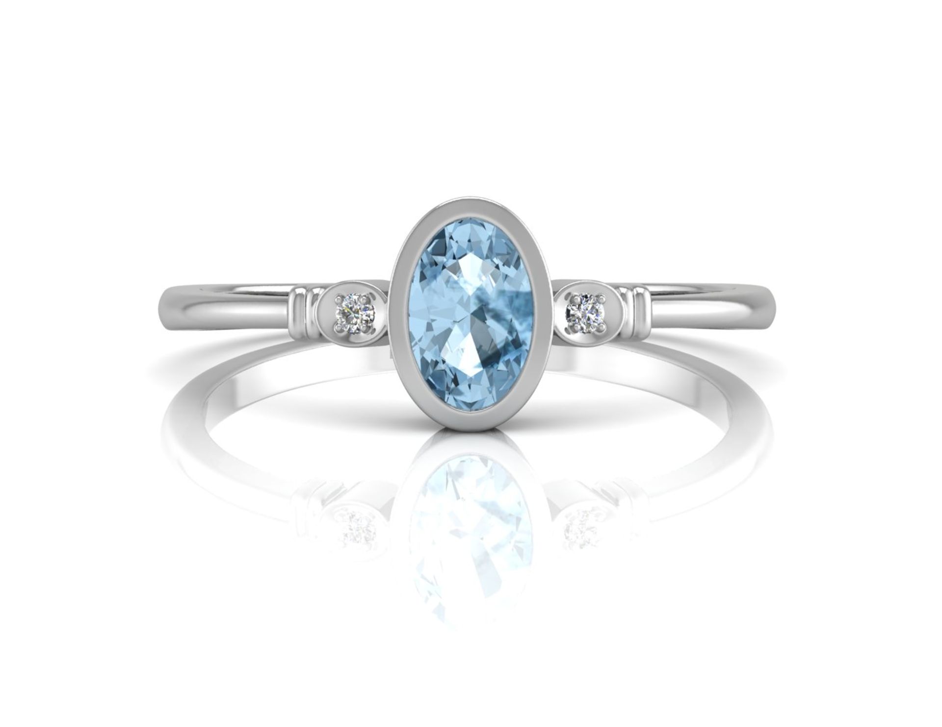 ***£829.00*** Certified by GIE 9ct White Gold Diamond And Oval Shape Blue Topaz Ring 0.01 Carats, - Image 4 of 5