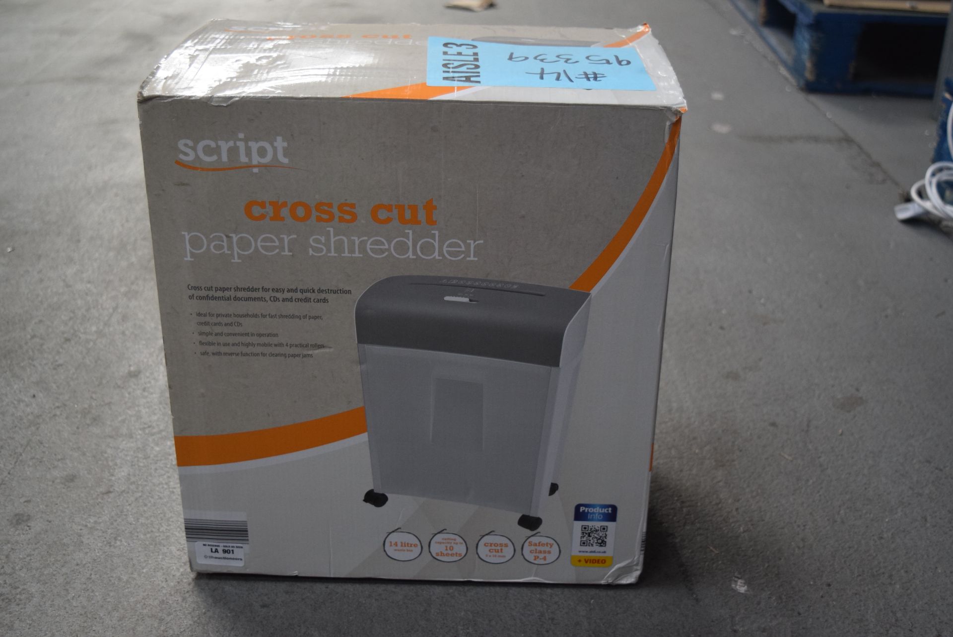 1 X BOXED SCRIPT CROSS CUT PAPER SHREDDER RRP £30