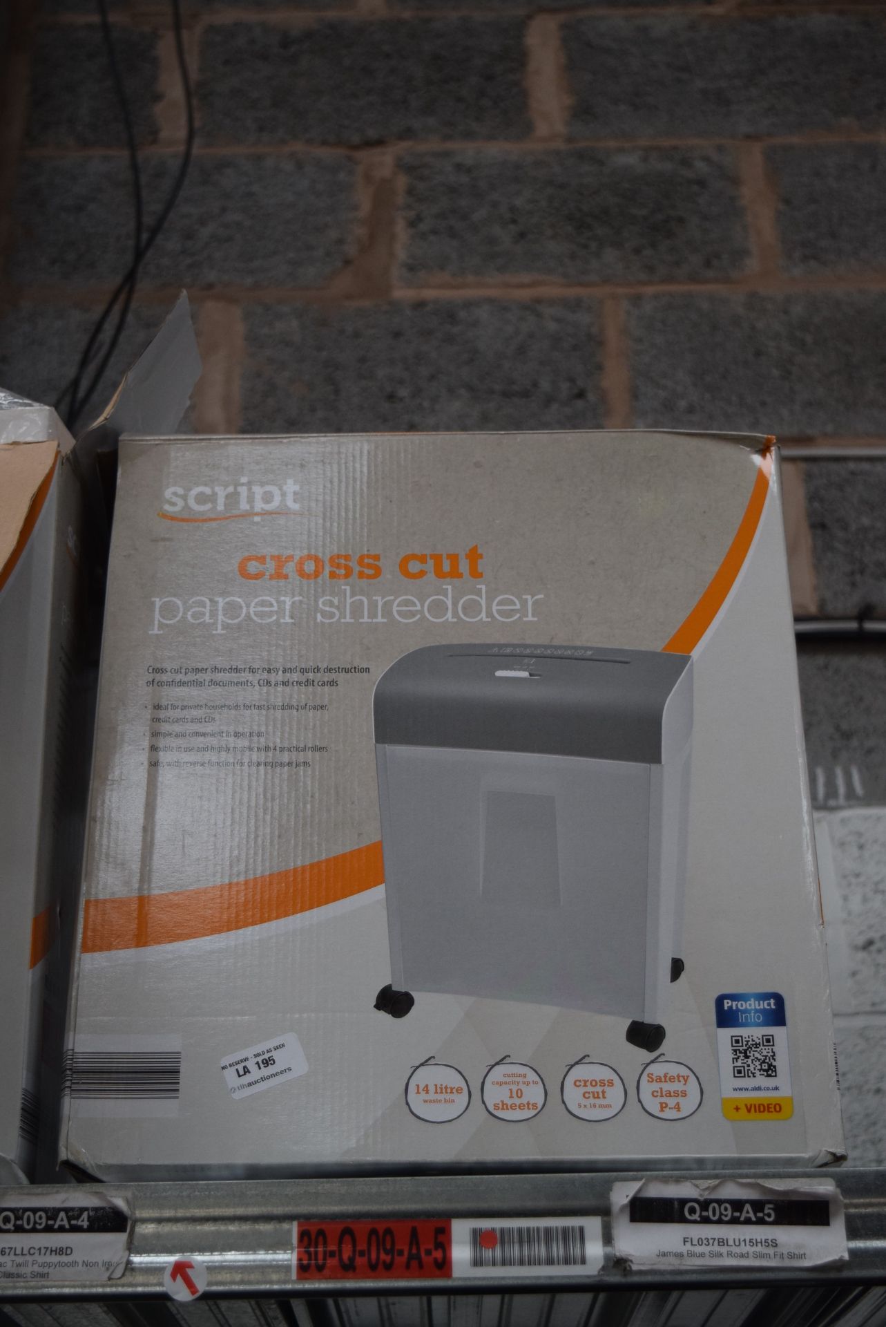 1 X BOXED SCRIPT CROSS CUT PAPER SHREDDER WITH UP TO 14L WASTE BIN RRP £20