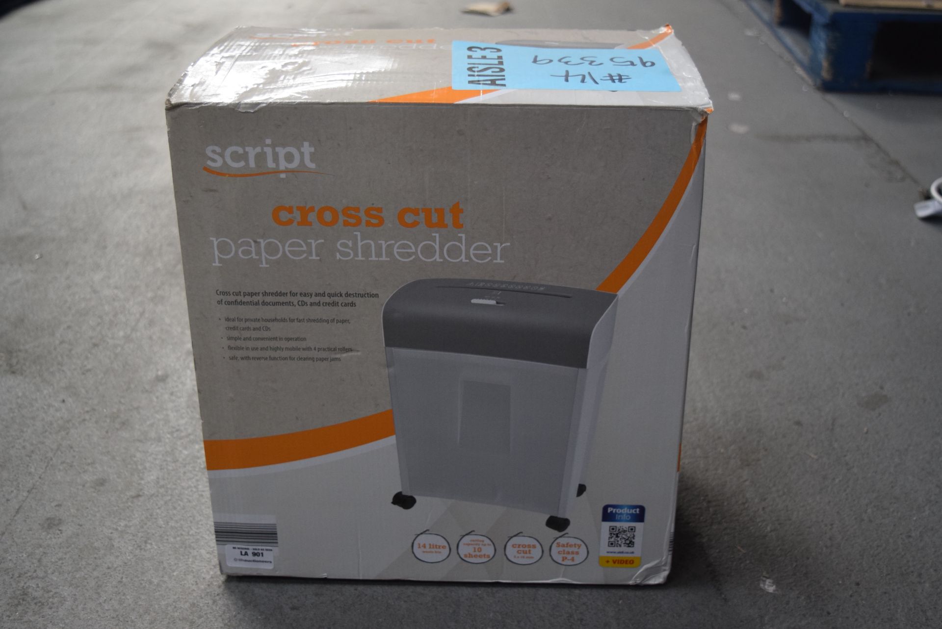 1 X BOXED SCRIPT CROSS CUT PAPER SHREDDER RRP £30