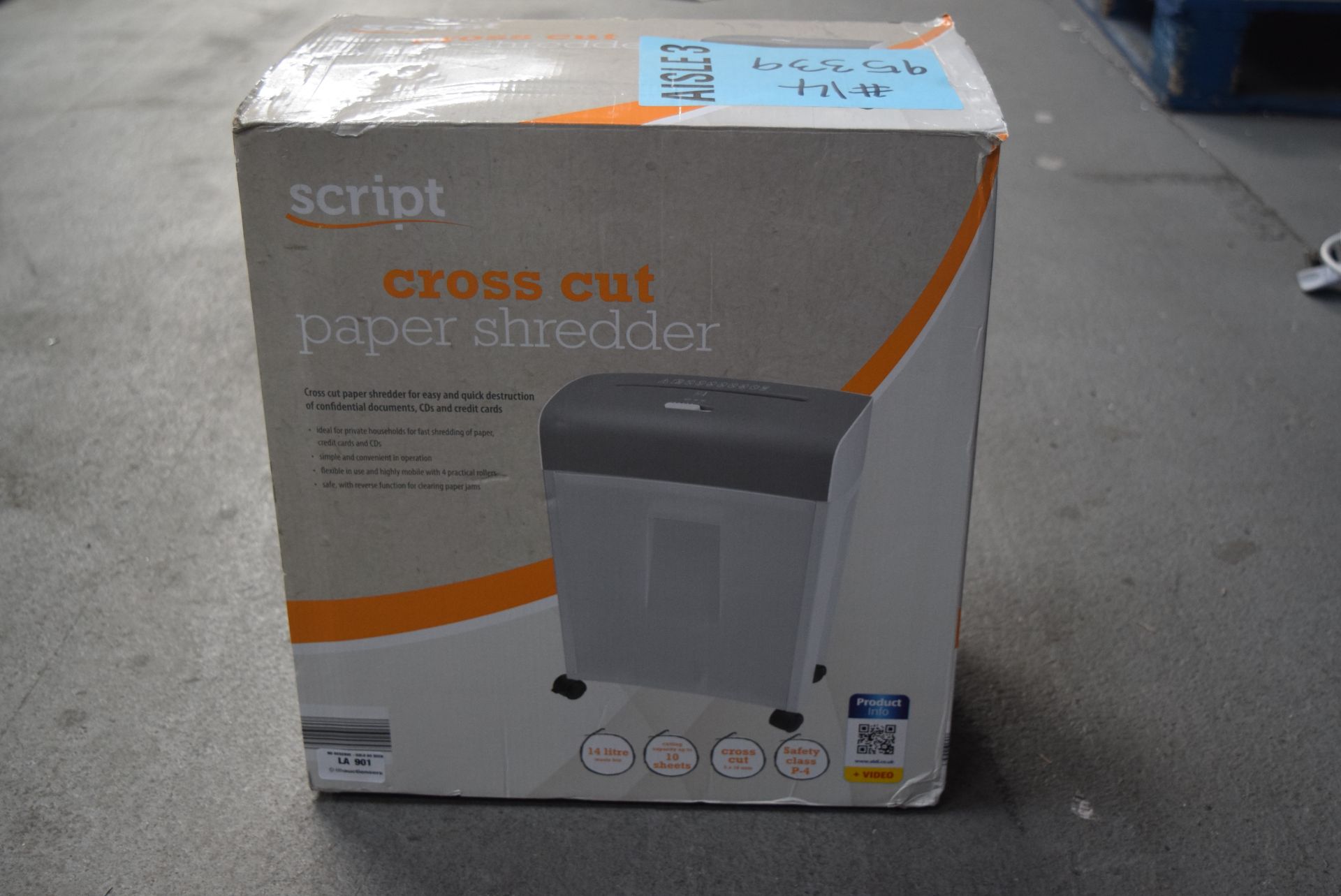 1 X BOXED SCRIPT CROSS CUT PAPER SHREDDER RRP £30