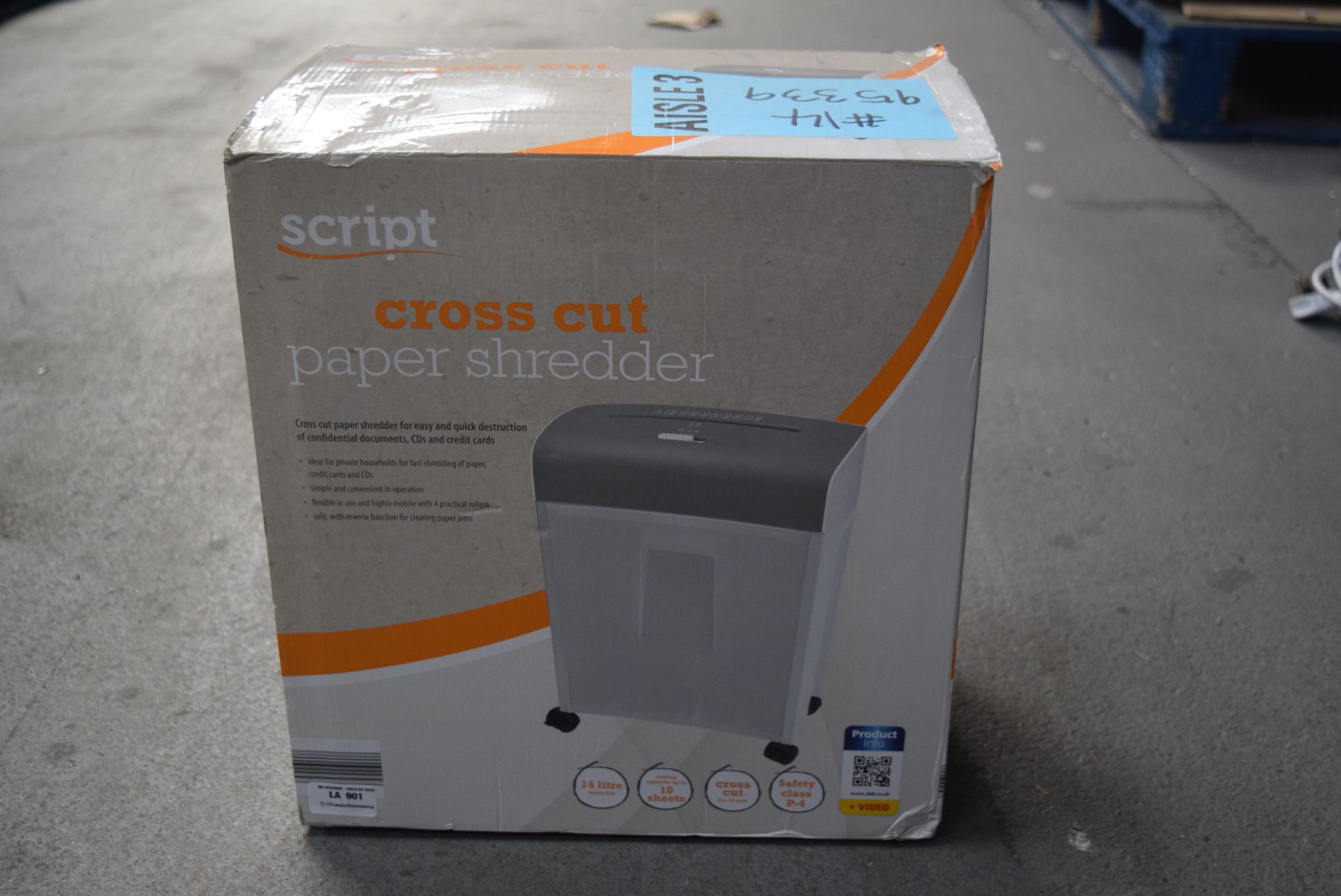 1 X BOXED SCRIPT CROSS CUT PAPER SHREDDER RRP £30