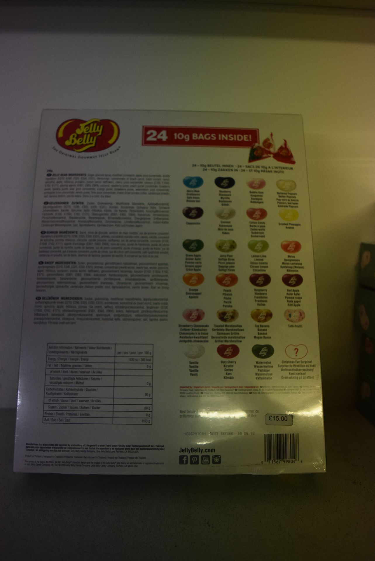 1 X JELLY BELLY THE ORIGINAL GOURMET JELLYBEAN CONTAINING 24 X 10G BAGS INSIDE