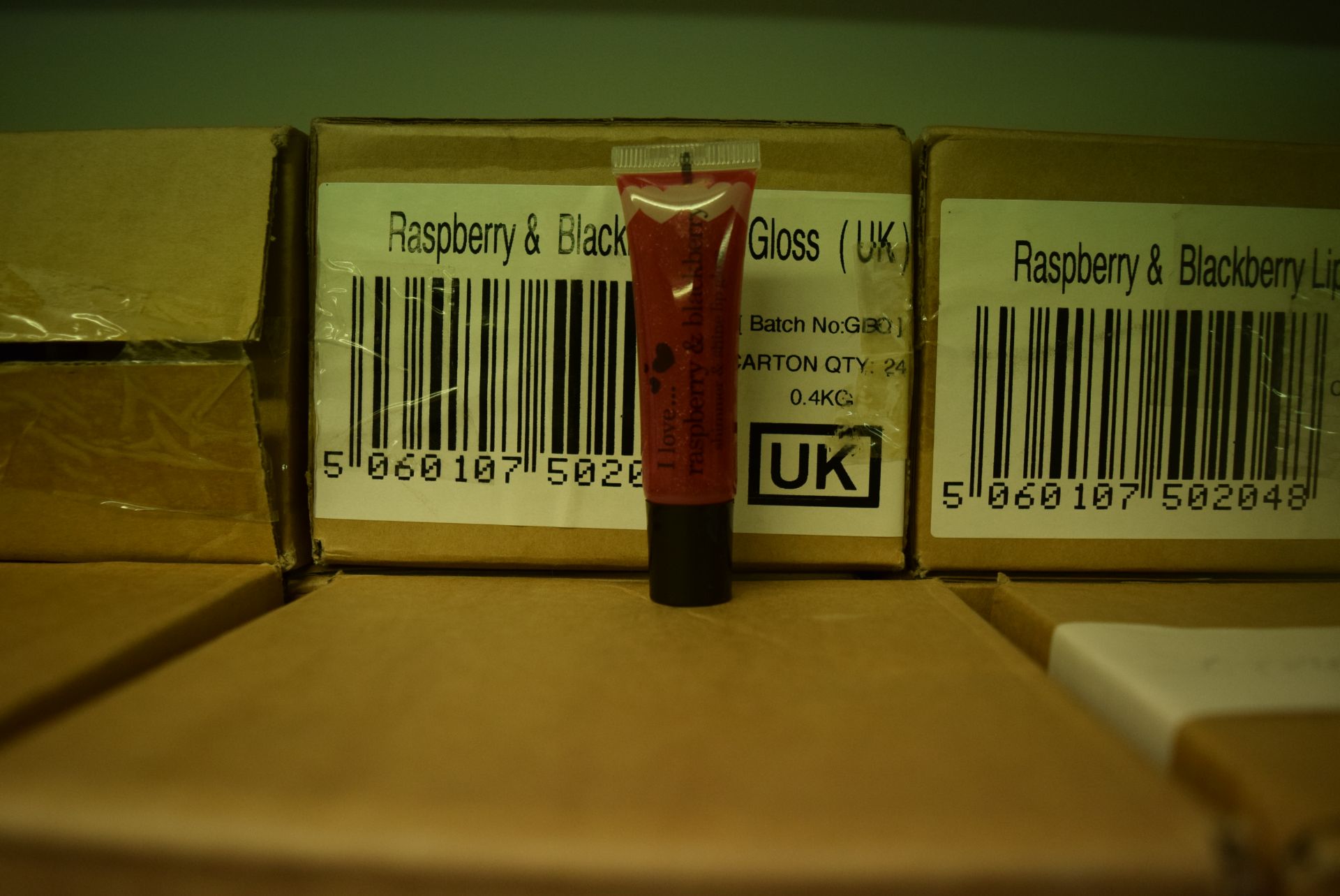 1 X BOX CONTAINING 24 BRAND NEW RASPBERRY & BLACKBERRY LIP GLOSSES