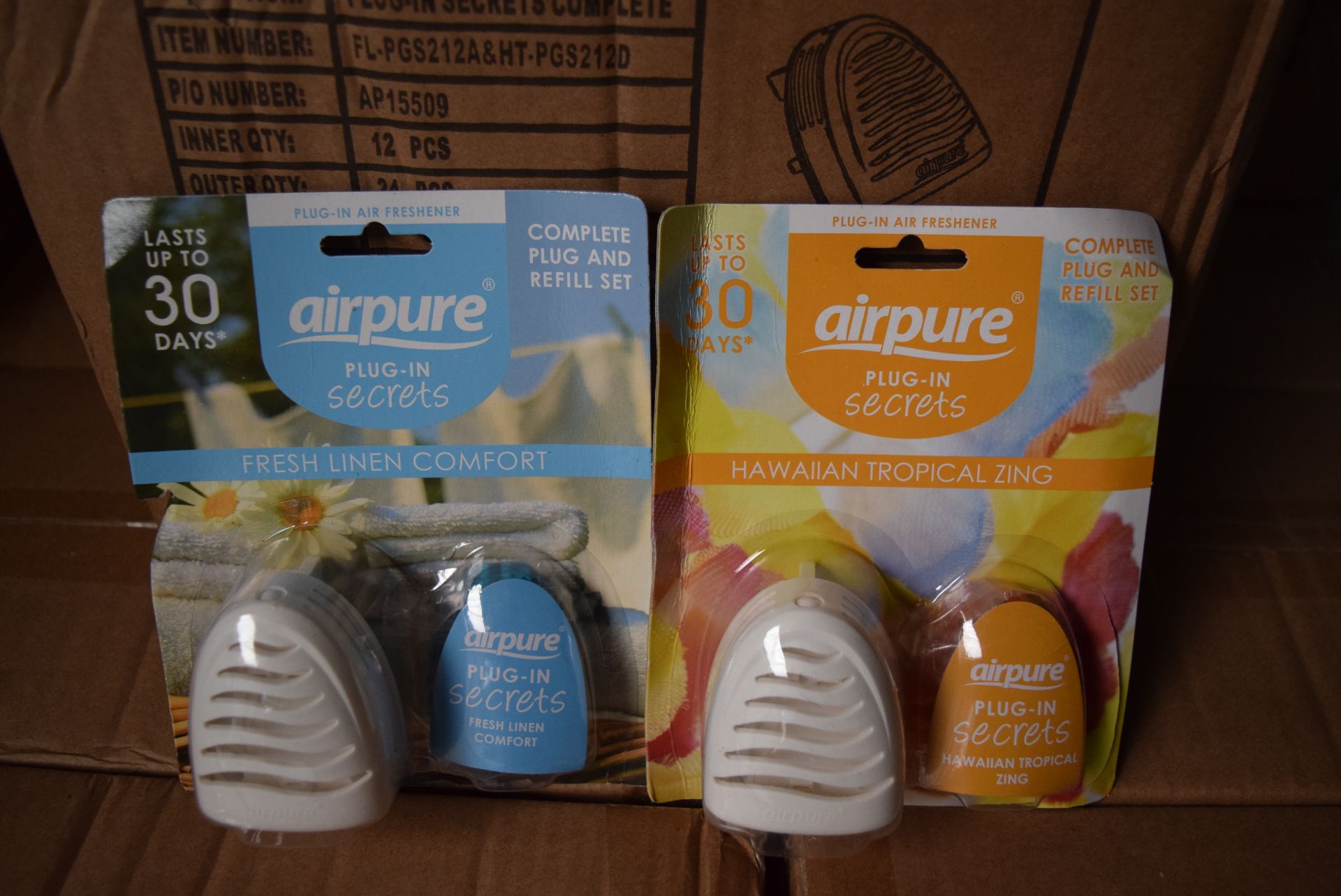 1 X BOX CONTAINING 2 BOXES OF 12 (24 IN TOTAL) OF BRAND NEW SEALED AIRPURE PLUG-IN SECRETS